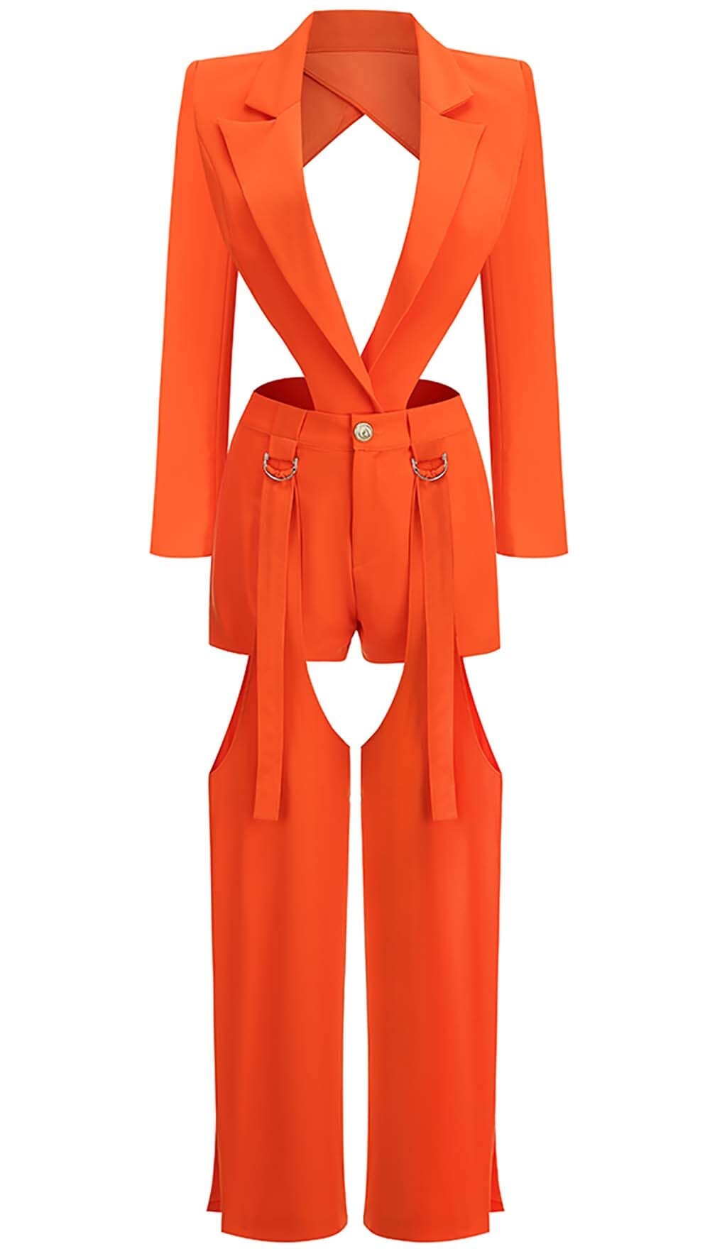 CUTOUT BACKLESS THREE PIECE SET IN ORANGE DRESS STYLE OF CB