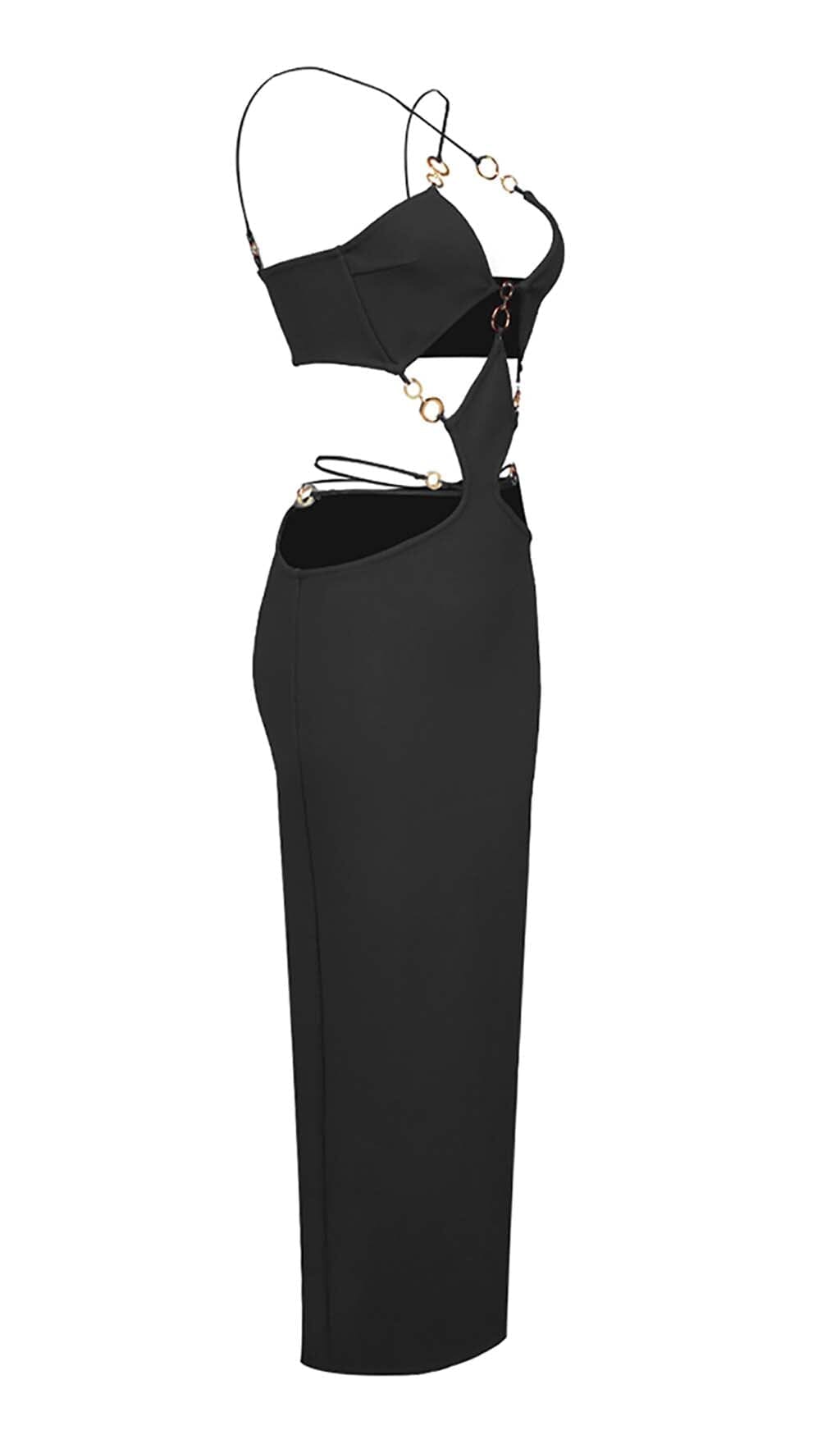 CUTOUT CHAIN MAXI DRESS IN BLACK DRESS STYLE OF CB