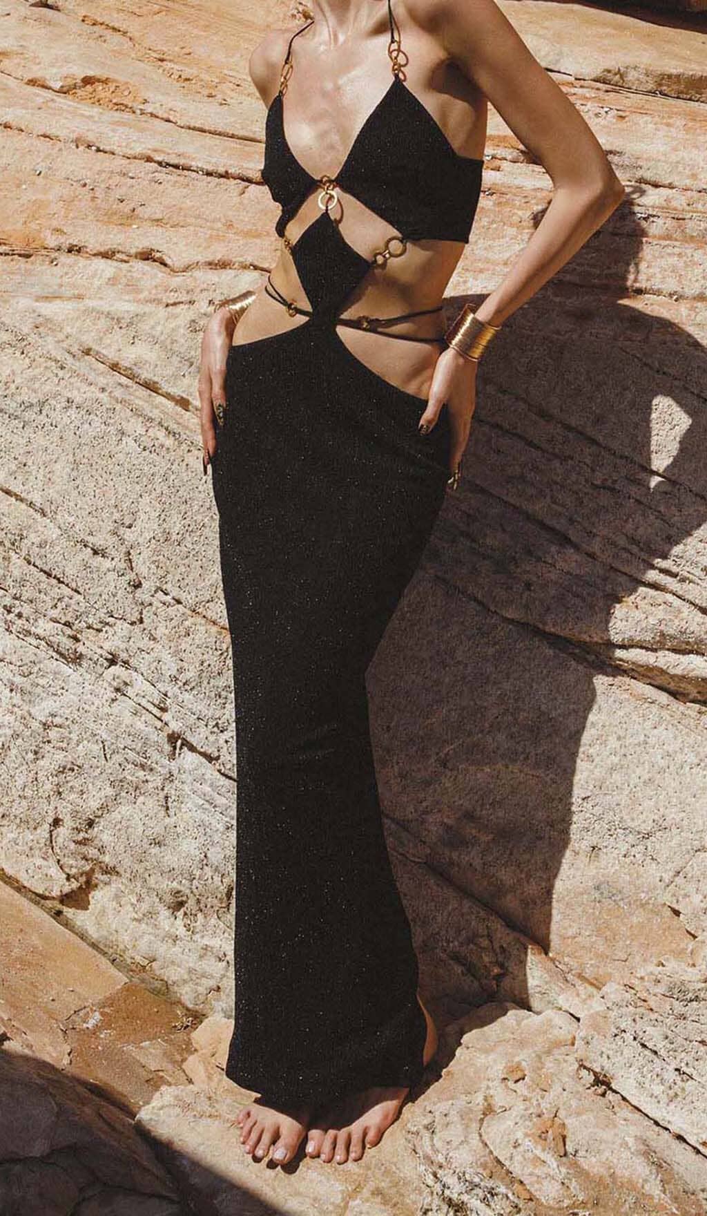 CUTOUT CHAIN MAXI DRESS IN BLACK DRESS STYLE OF CB