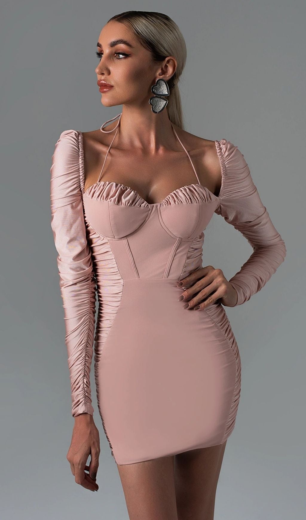 DARK ROSE PINK RUCHED CORSET MINI DRESS