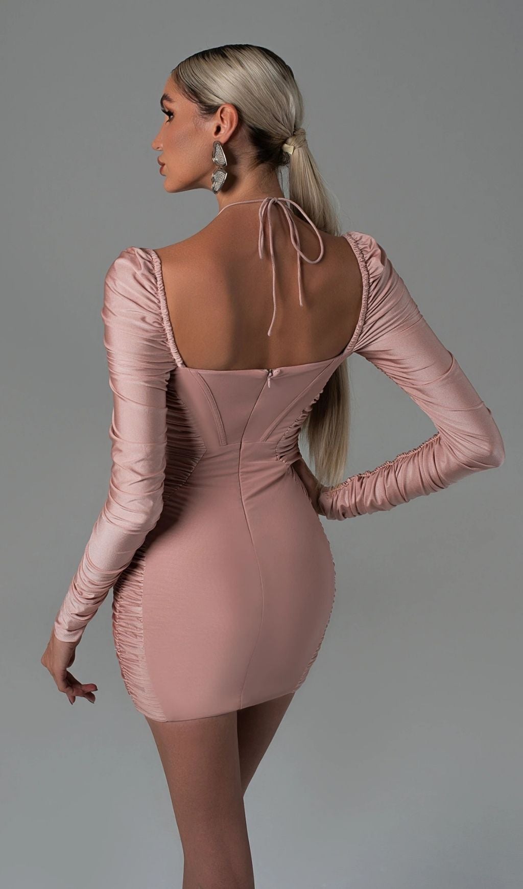 DARK ROSE PINK RUCHED CORSET MINI DRESS