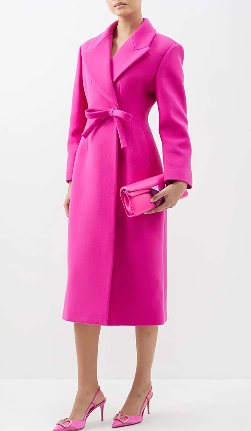 DOUBLE WOOL BLEND LONG COAT IN PINK DRESS STYLE OF CB
