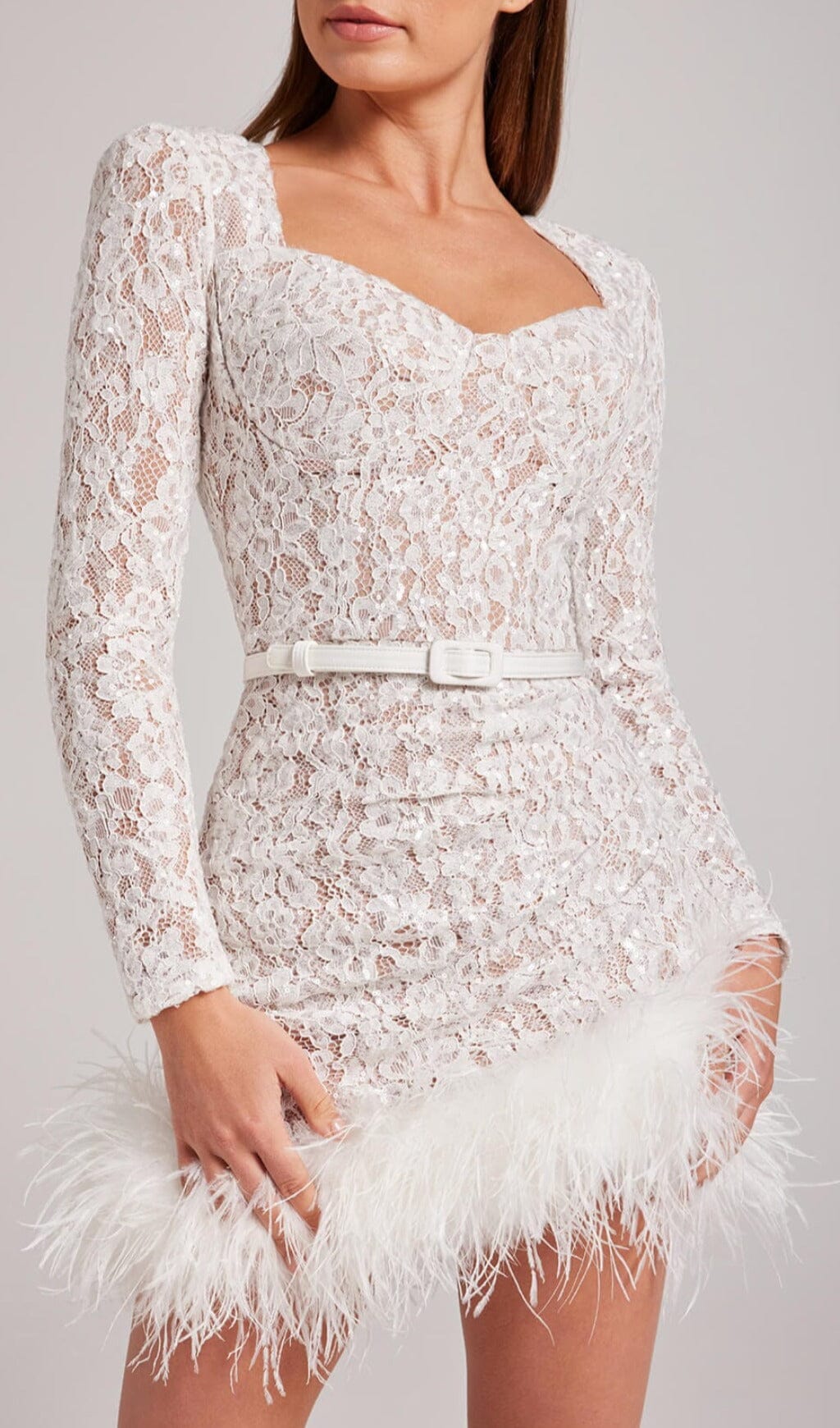 LACE FEATHER MINI DRESS IN WHITE Dresses styleofcb