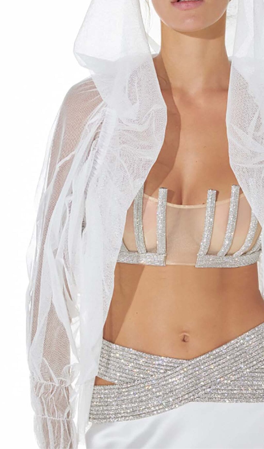 EMBELLISHED PERSPECTIVE TWO PIECE SET IN WHITE DRESS sis label