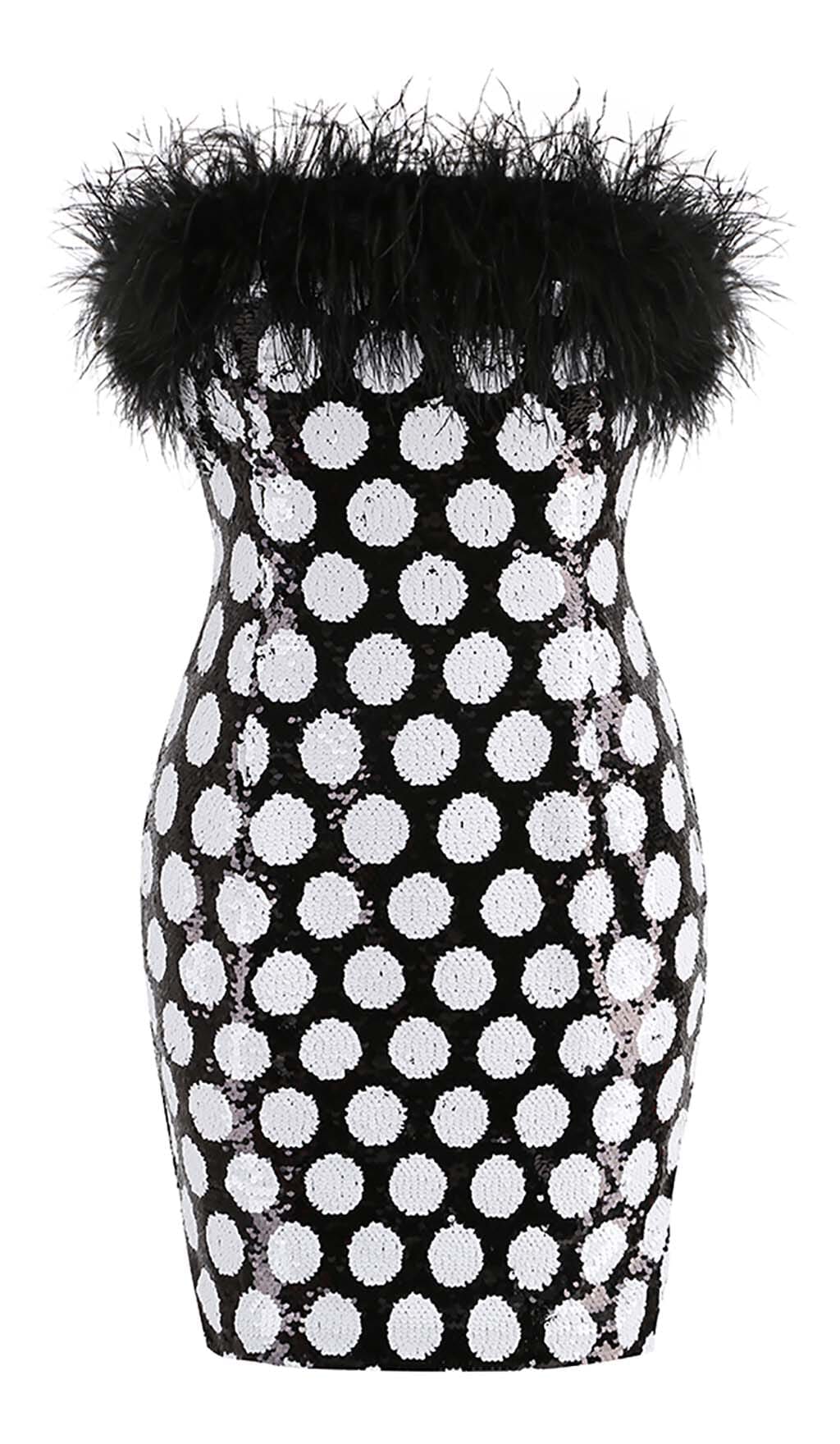 FEATHER TRIM POLKA DOT MINI DRESS DRESS STYLE OF CB