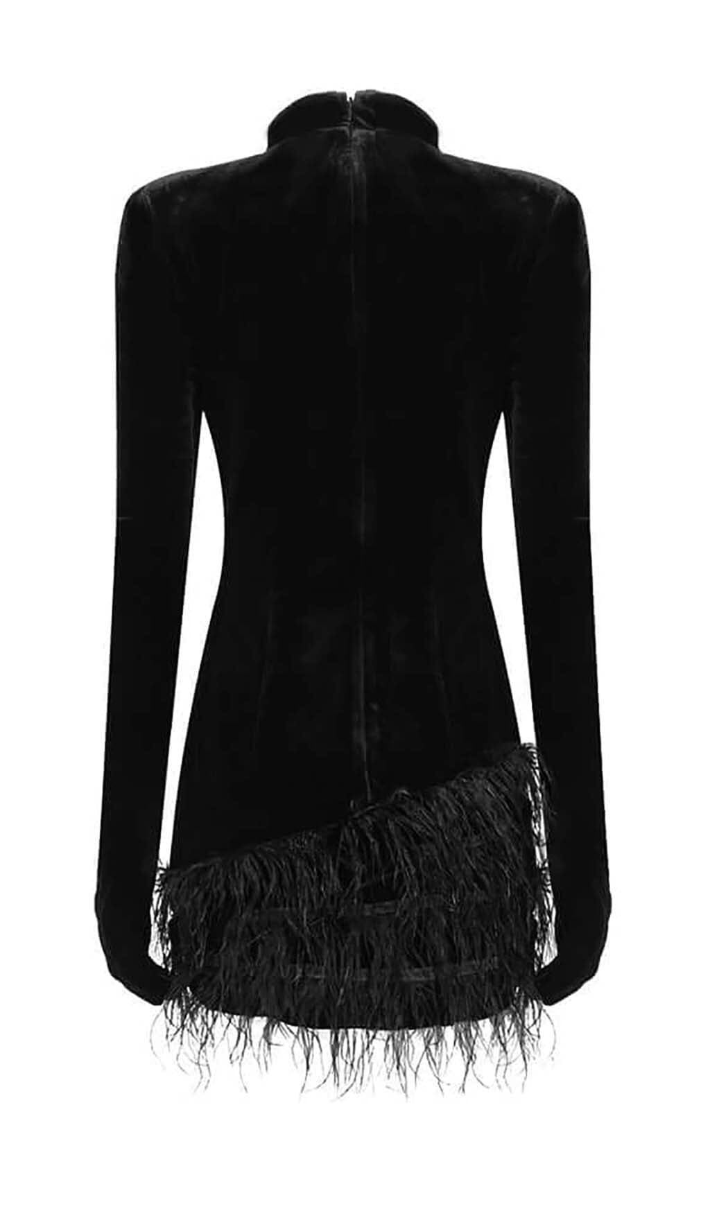 FEATHER VELVET GLOVES MINI DRESS IN BLACK DRESS sis label
