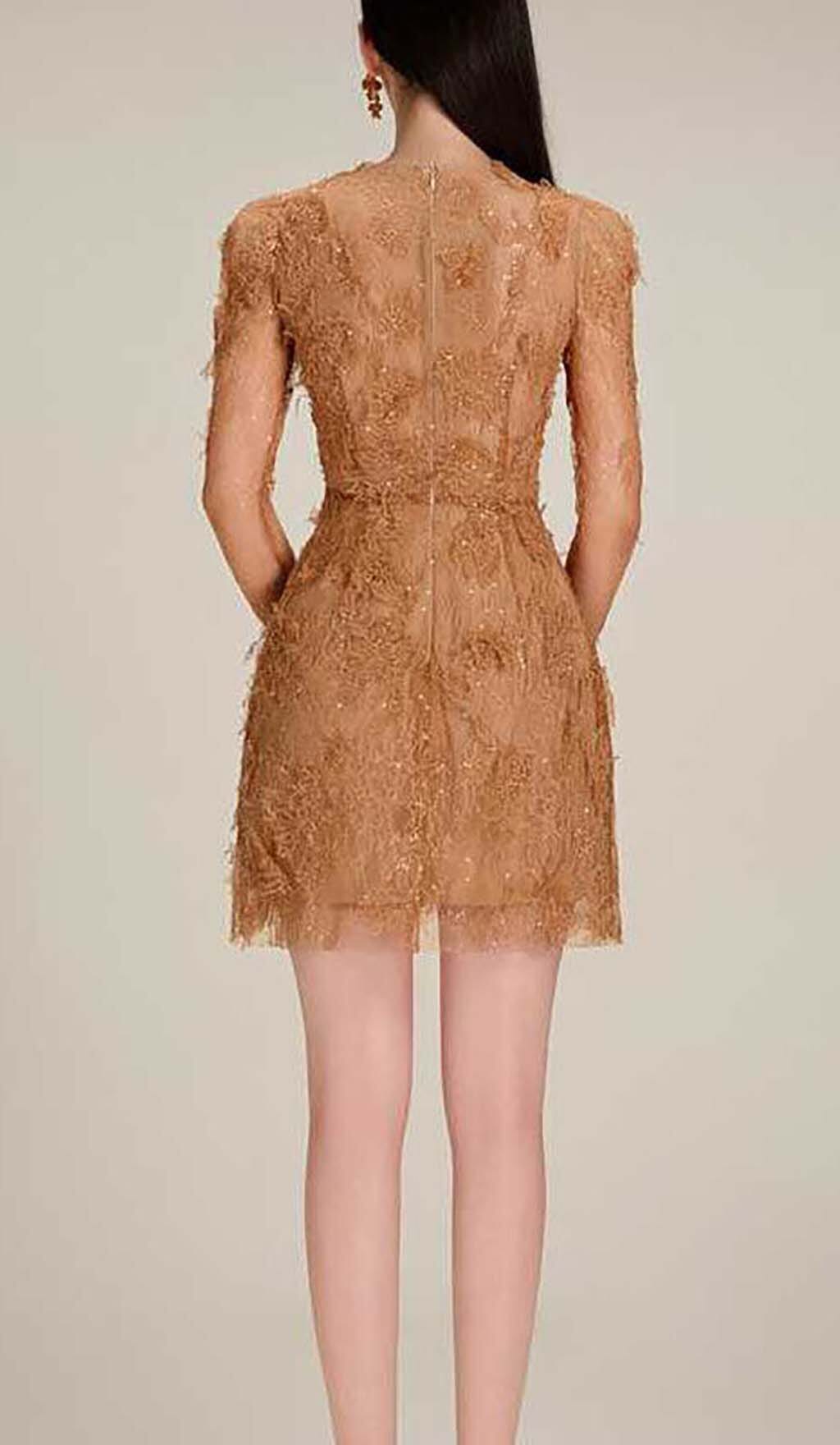 FLORAL AND RAMAGE EMBROIDERY MIDI DRESS IN BROWN DRESS STYLE OF CB