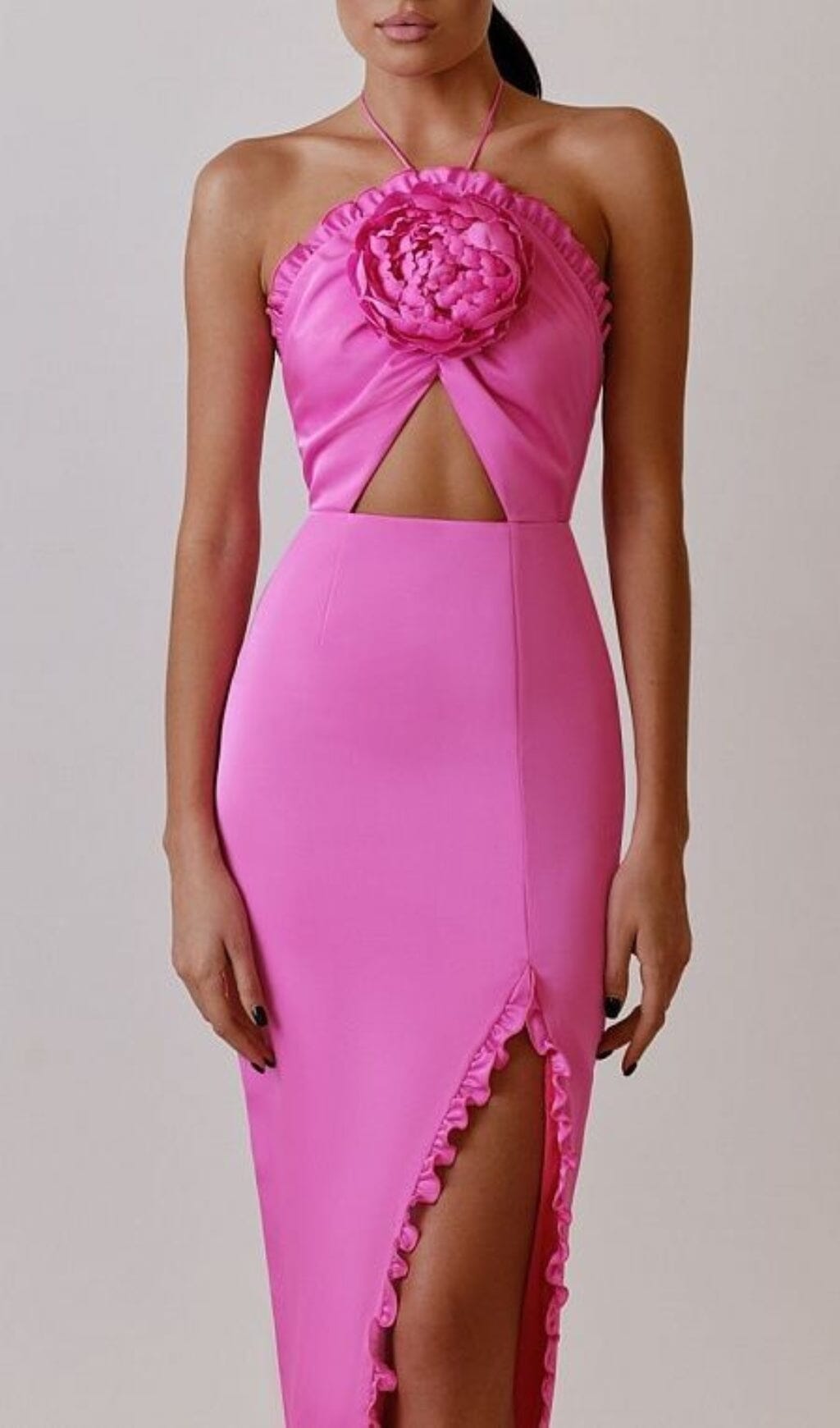 FLORAL EMBELLISHED SLIT MIDI DRESS IN PINK