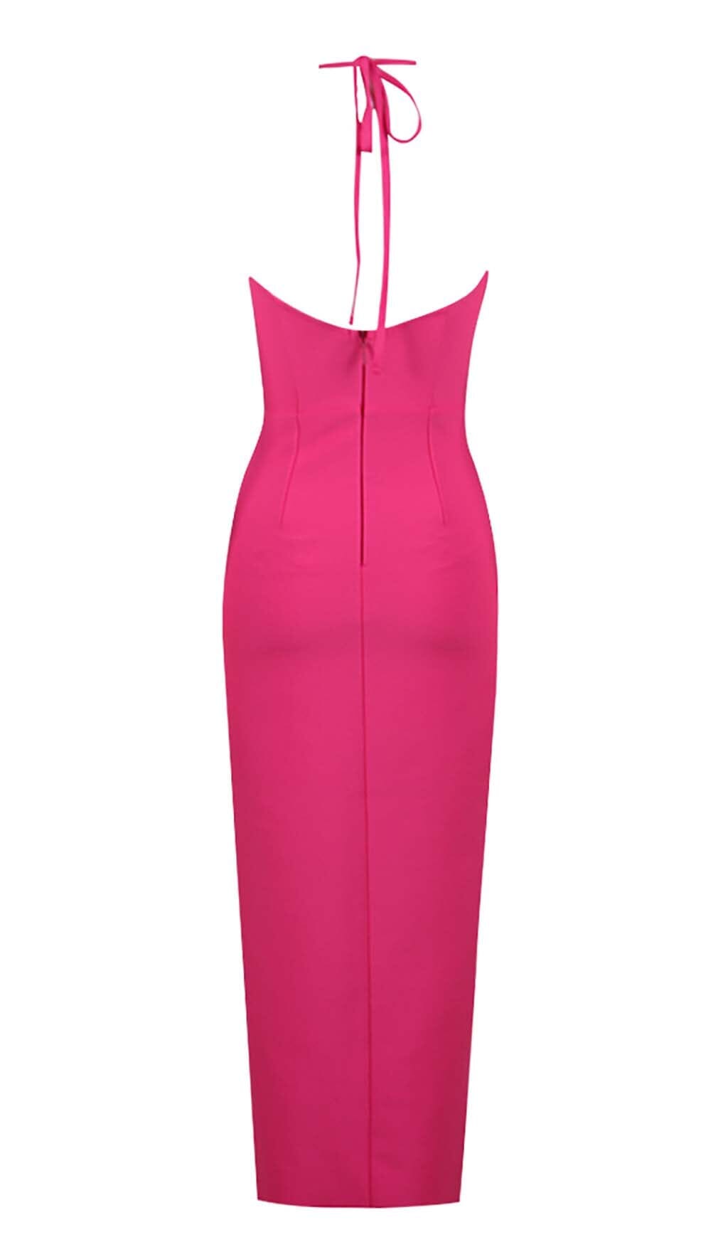 FLORAL EMBELLISHED SLIT MIDI DRESS IN PINK