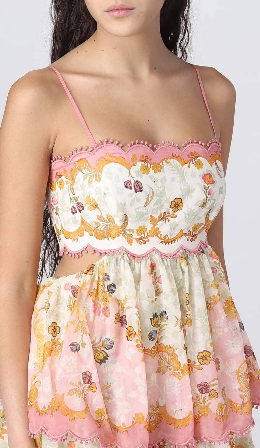 FLORAL LACE-TRIM MIDI DRESS IN PINK DRESS STYLE OF CB