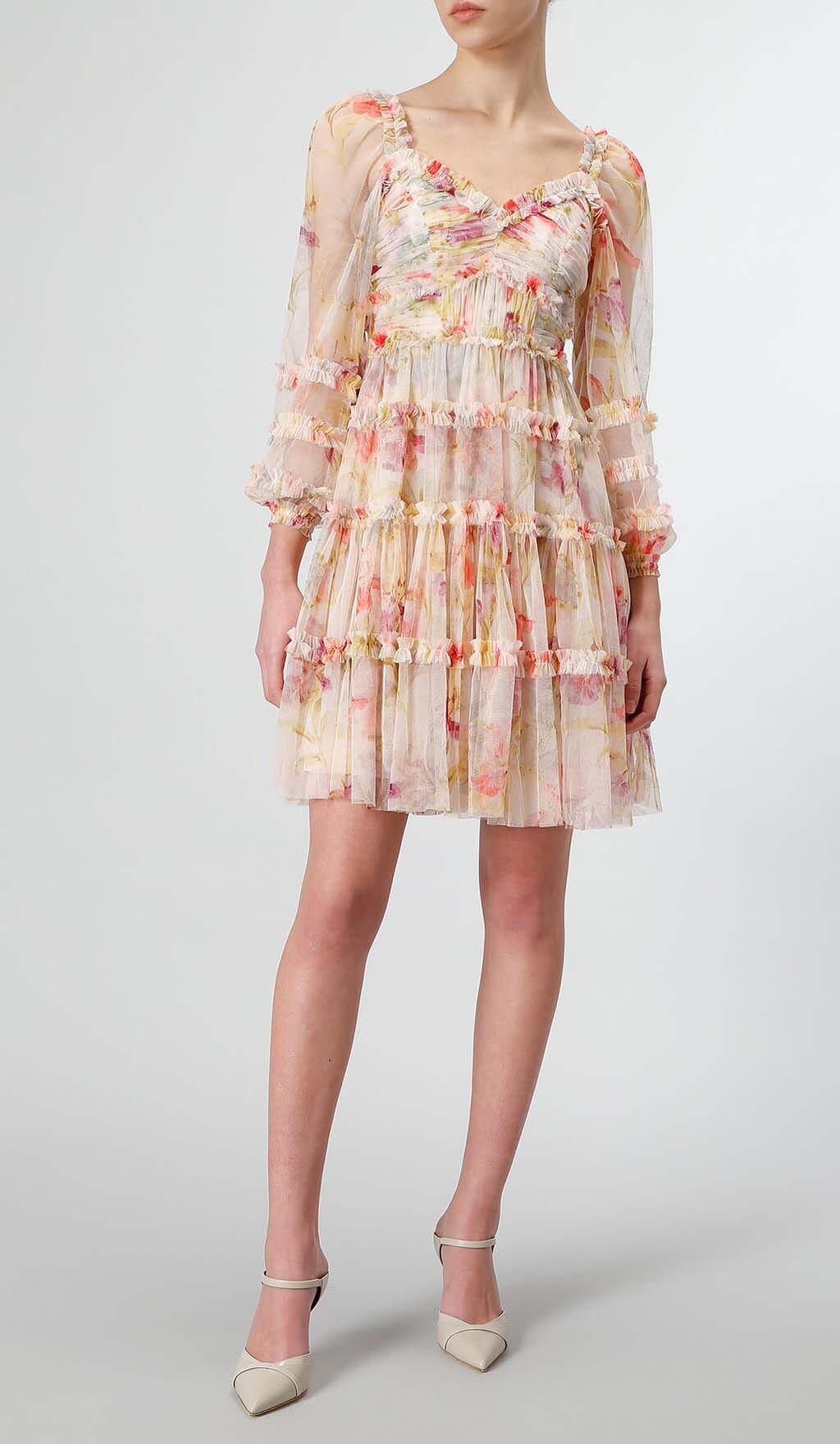 FLORAL-PRINT RUFFLED MIDI DRESS DRESS styleofcb