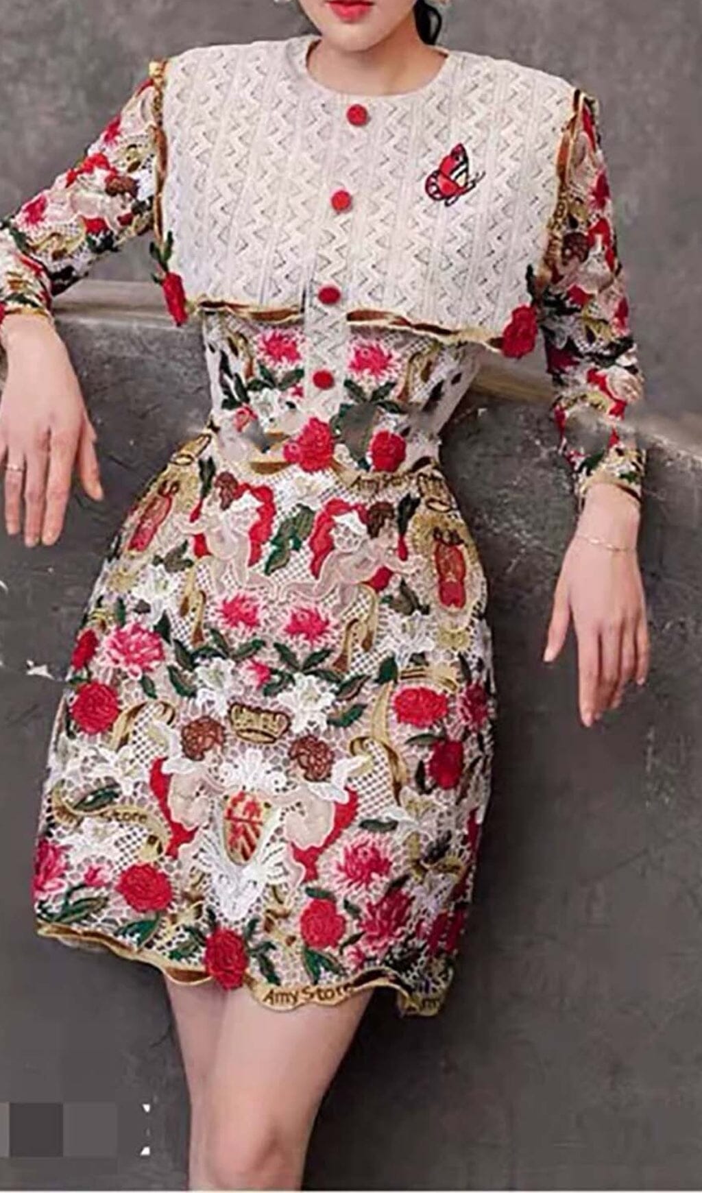 FLOWER EMBROIDERY THREADWORK MINI DRESS IN RED DRESS STYLE OF CB