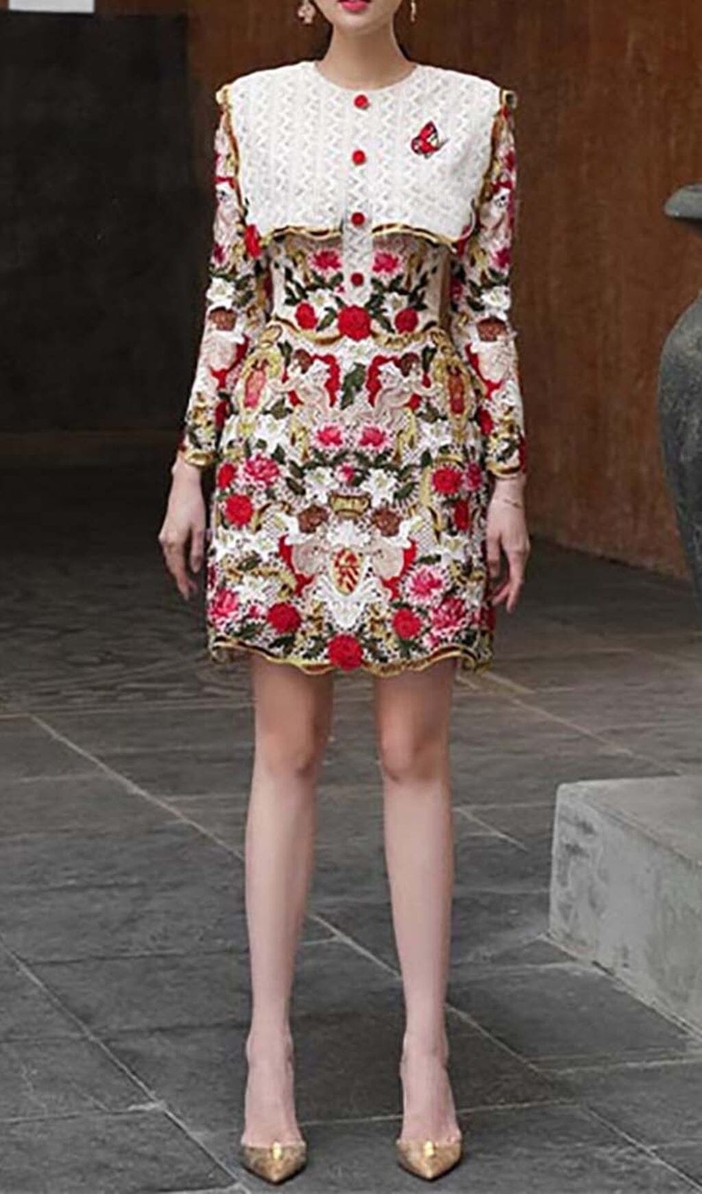 FLOWER EMBROIDERY THREADWORK MINI DRESS IN RED DRESS STYLE OF CB