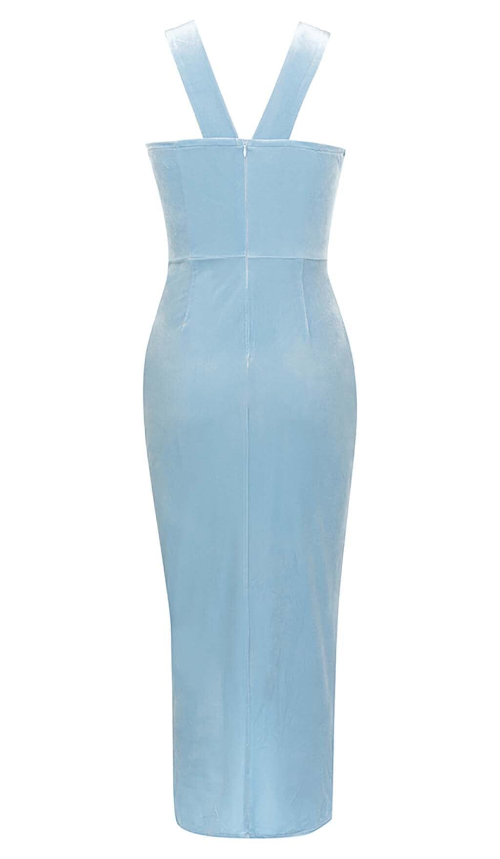HALTER SATIN MIDI DRESS IN SKY BLUE DRESS styleofcb