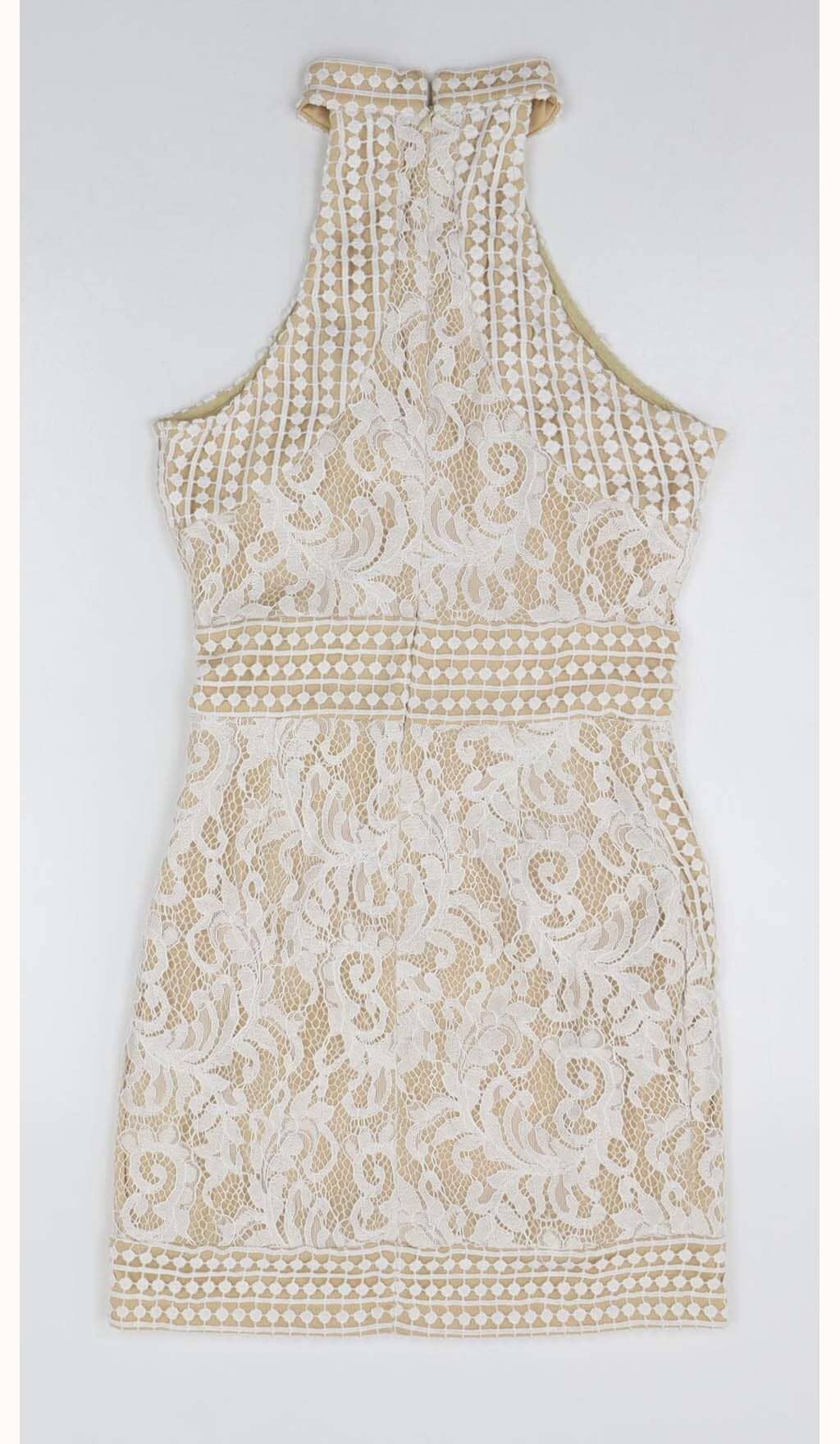 HIGH NECK CROCHET MINI DRESS IN BEIGE DRESS styleofcbdress