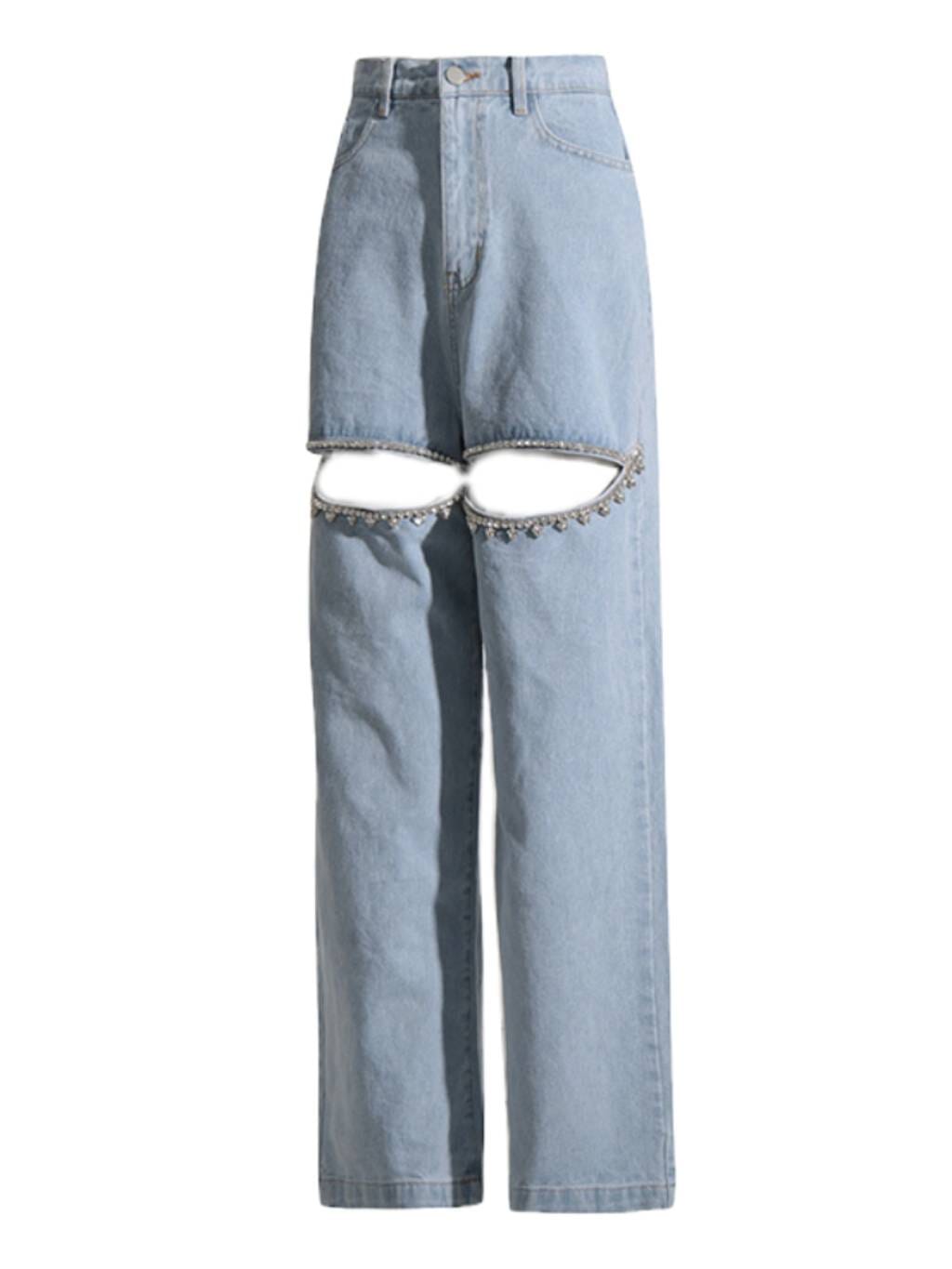 EMBELLISHED CUTOUT DENIM PANTS Pants styleofcb
