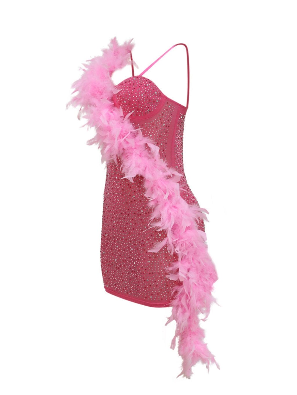 ASYMMETRIC FEATHER EMBELLISHED MINI DRESS Dresses styleofcb