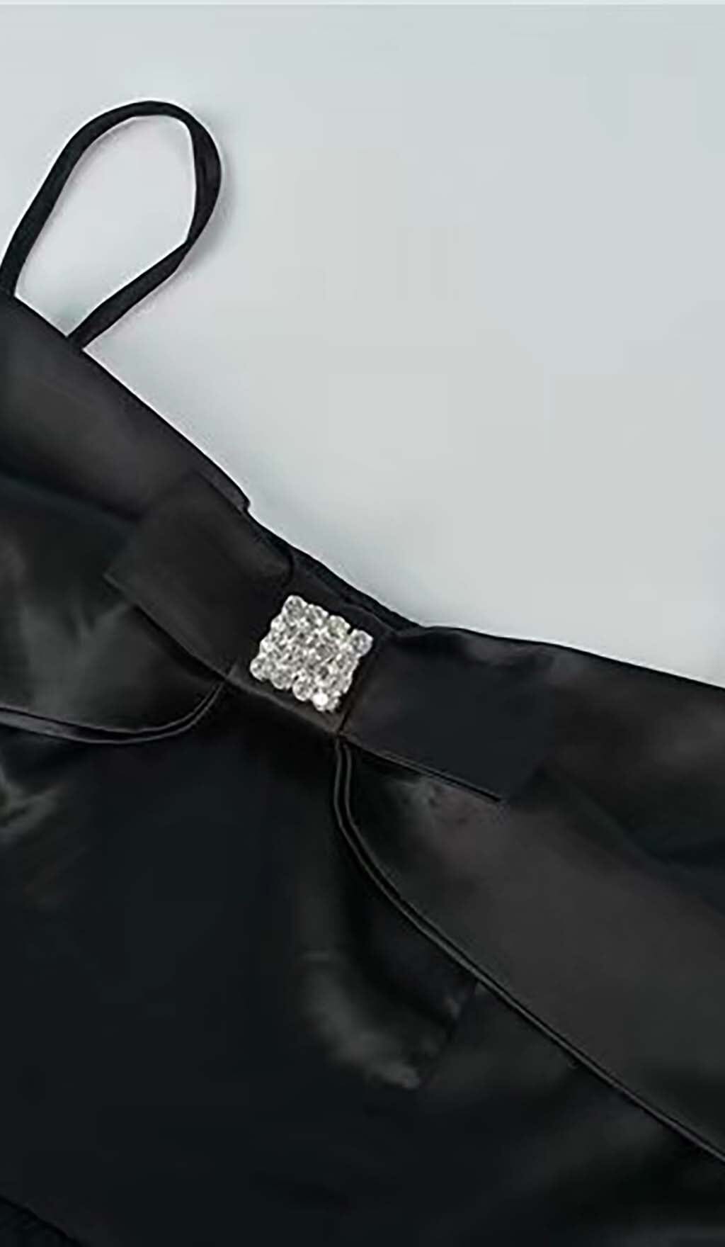 LAYERED BOW-EMBELLISHED MAXI DRESS IN BLACK
