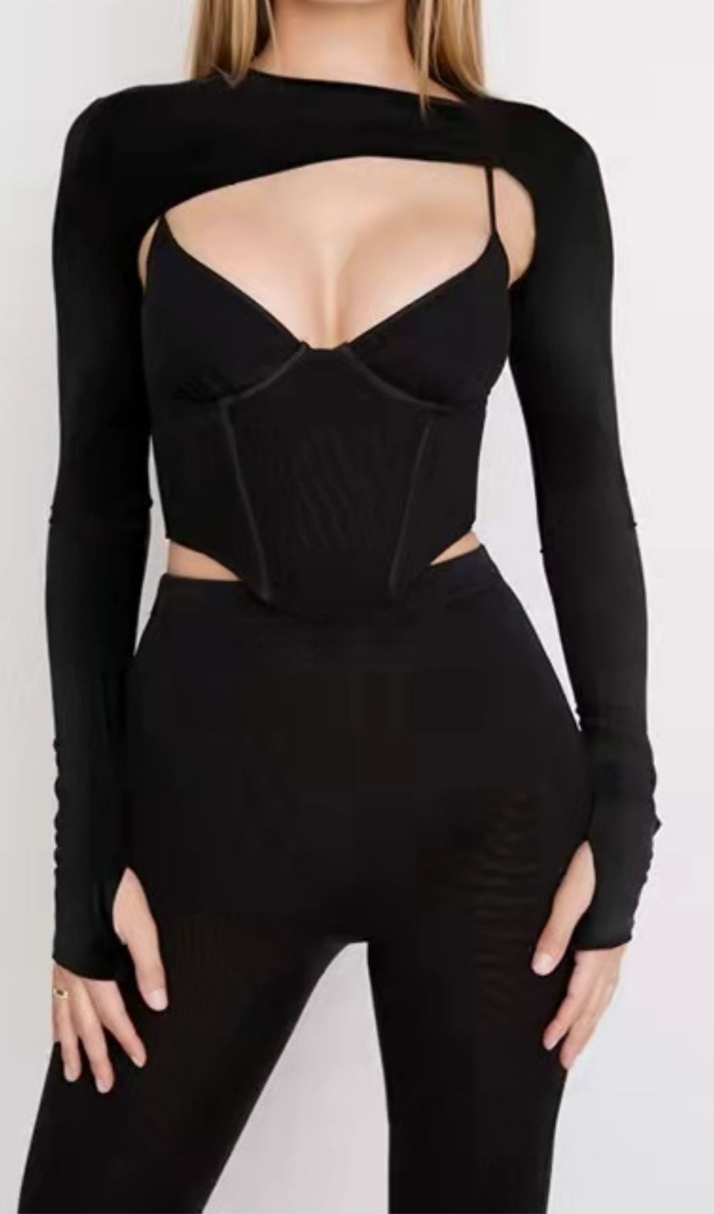 LONG SLEEVE CORSET TOP IN BLACK Shirts & Tops styleofcb