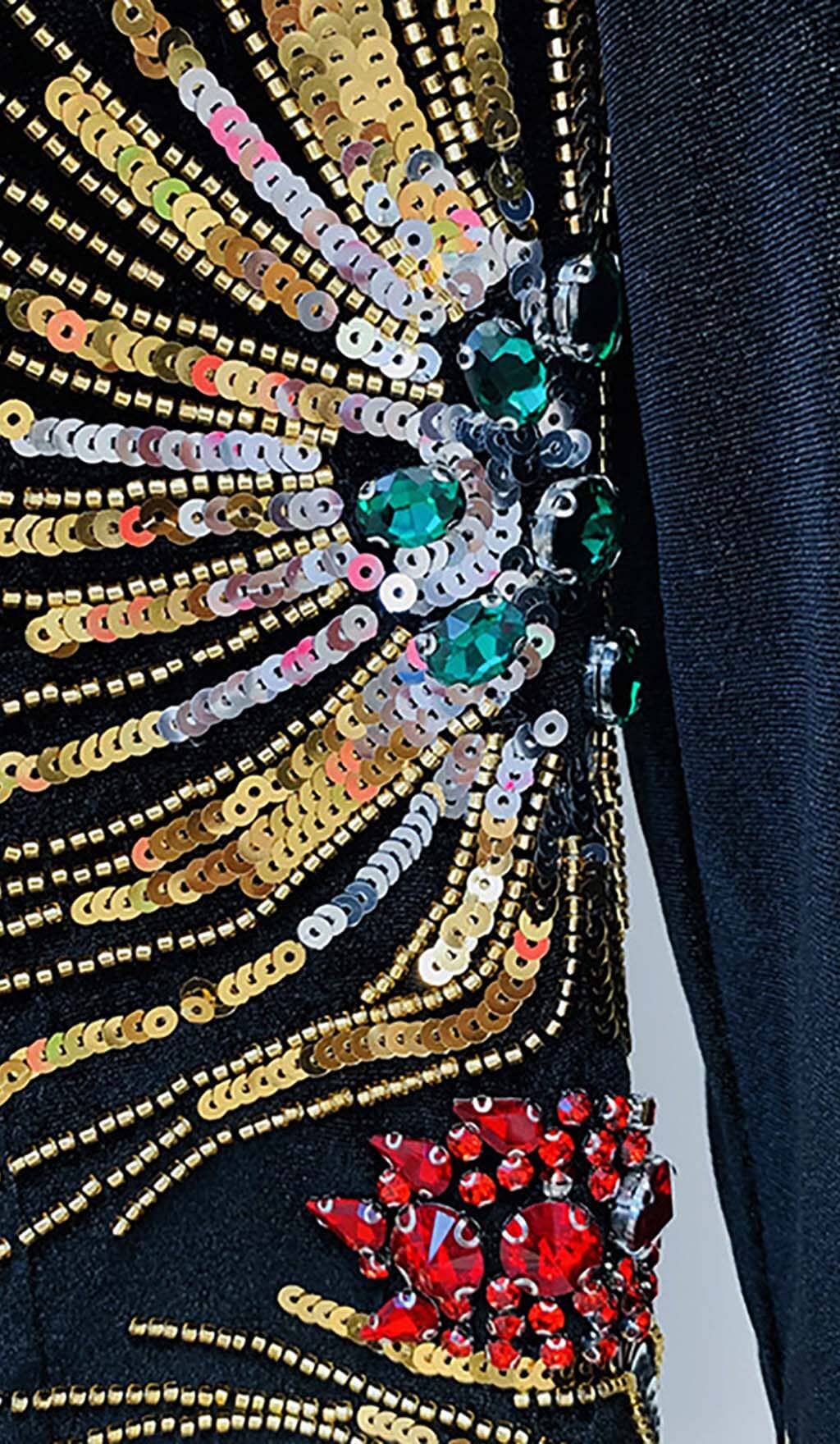 LONG-SLEEVE EMBELLISHED MINI DRESS IN BLACK DRESS styleofcbdress