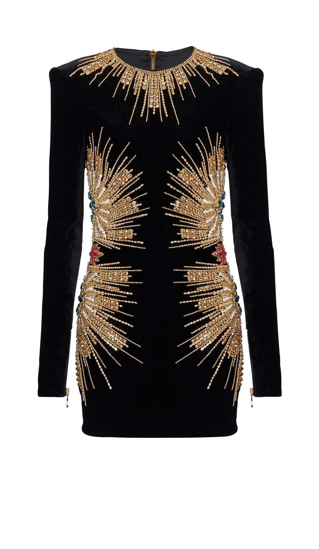 LONG-SLEEVE EMBELLISHED MINI DRESS IN BLACK DRESS styleofcbdress