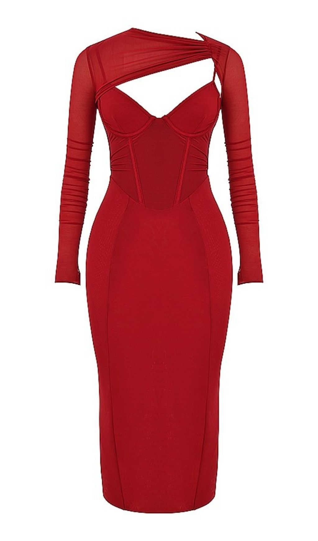 LONG SLEEVE MIDI DRESS IN BEIGE Dresses styleofcb XS WINE RED