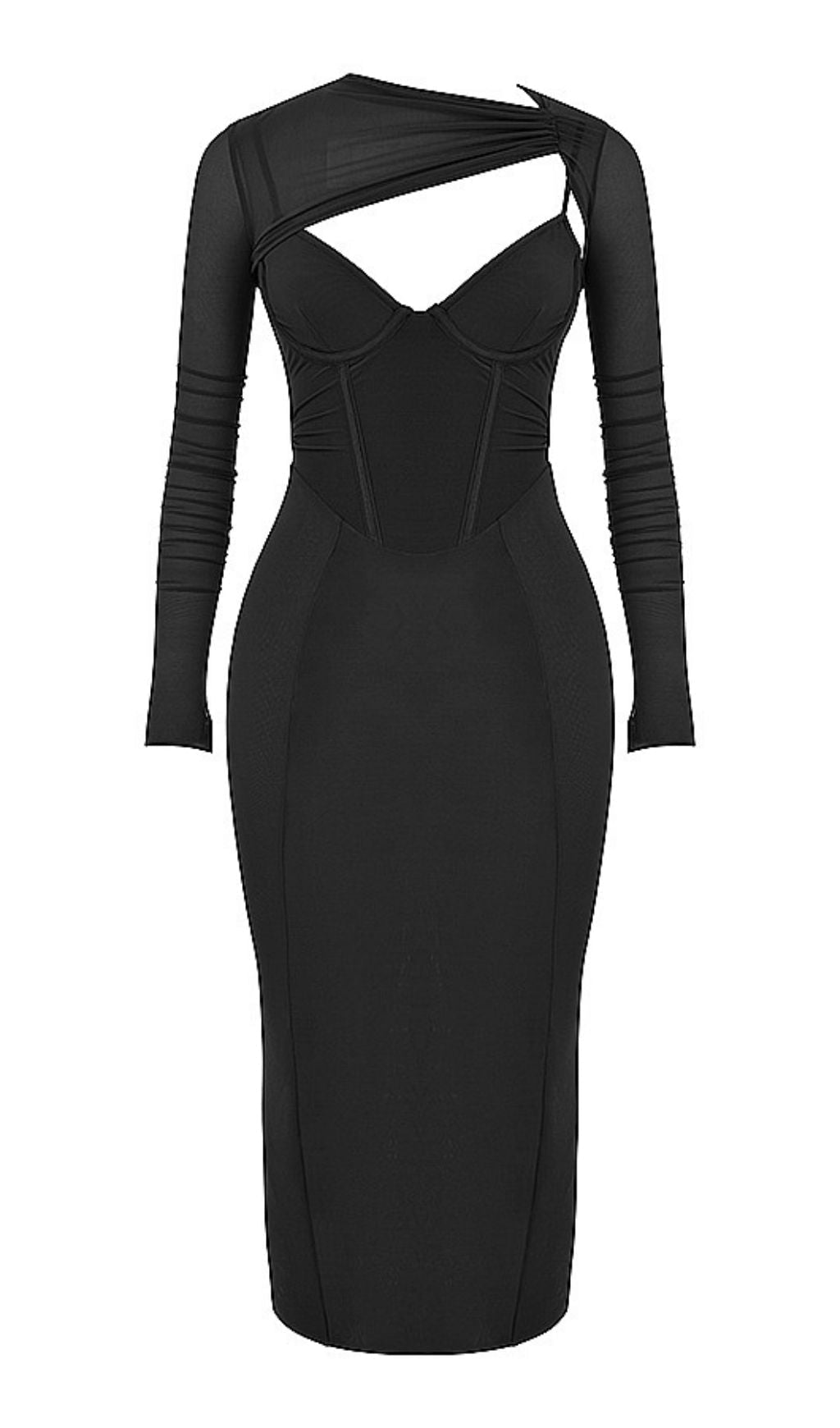 LONG SLEEVE MIDI DRESS IN BEIGE Dresses styleofcb XS BLACK