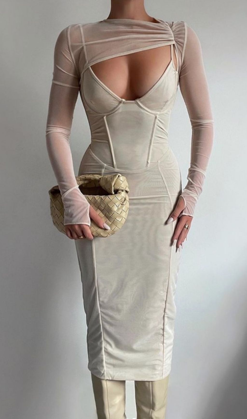LONG SLEEVE MIDI DRESS IN BEIGE Dresses styleofcb