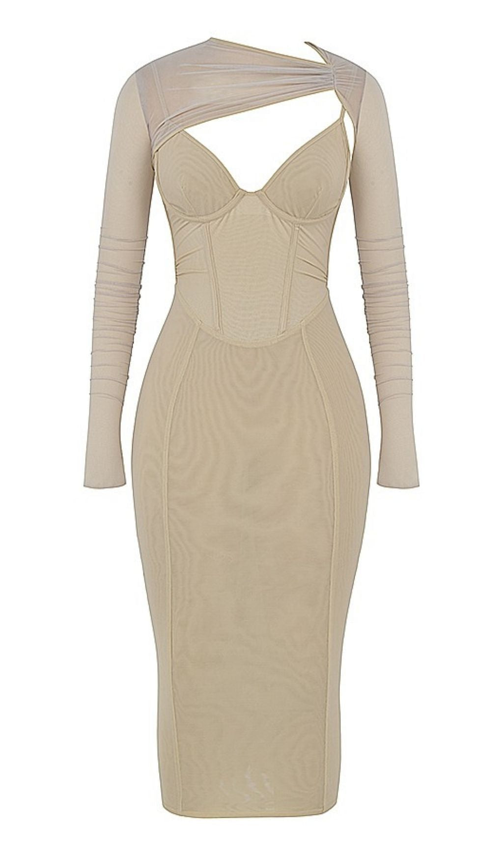 LONG SLEEVE MIDI DRESS IN BEIGE Dresses styleofcb XS BEIGE