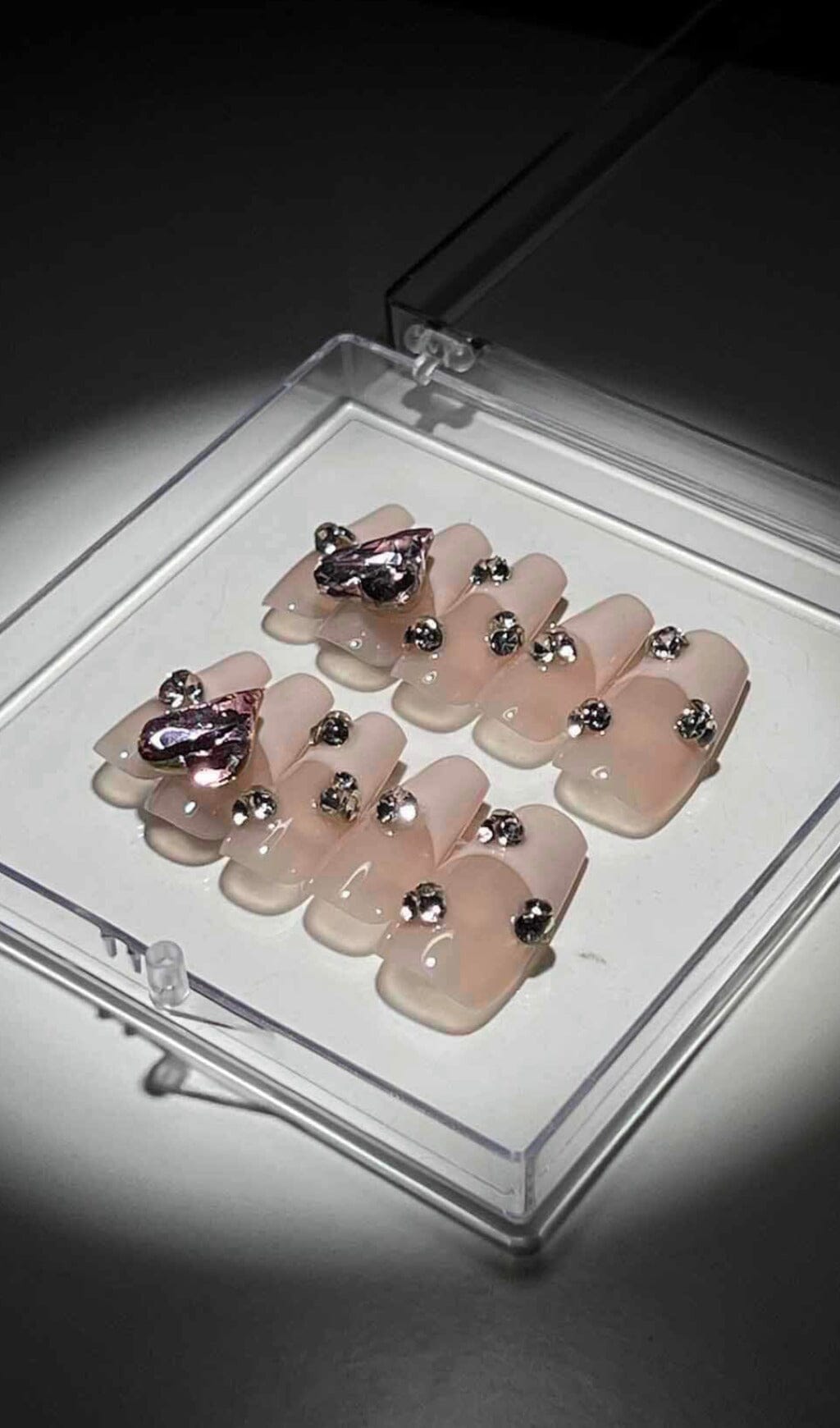HEART CRYSTAL PINK FRENCH PRESS ON NAILS Press On Nails Oh CICI