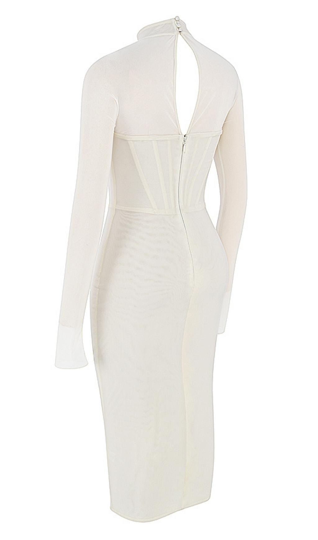 MESH CORSET MIDI DRESS IN WHITE Dresses styleofcb