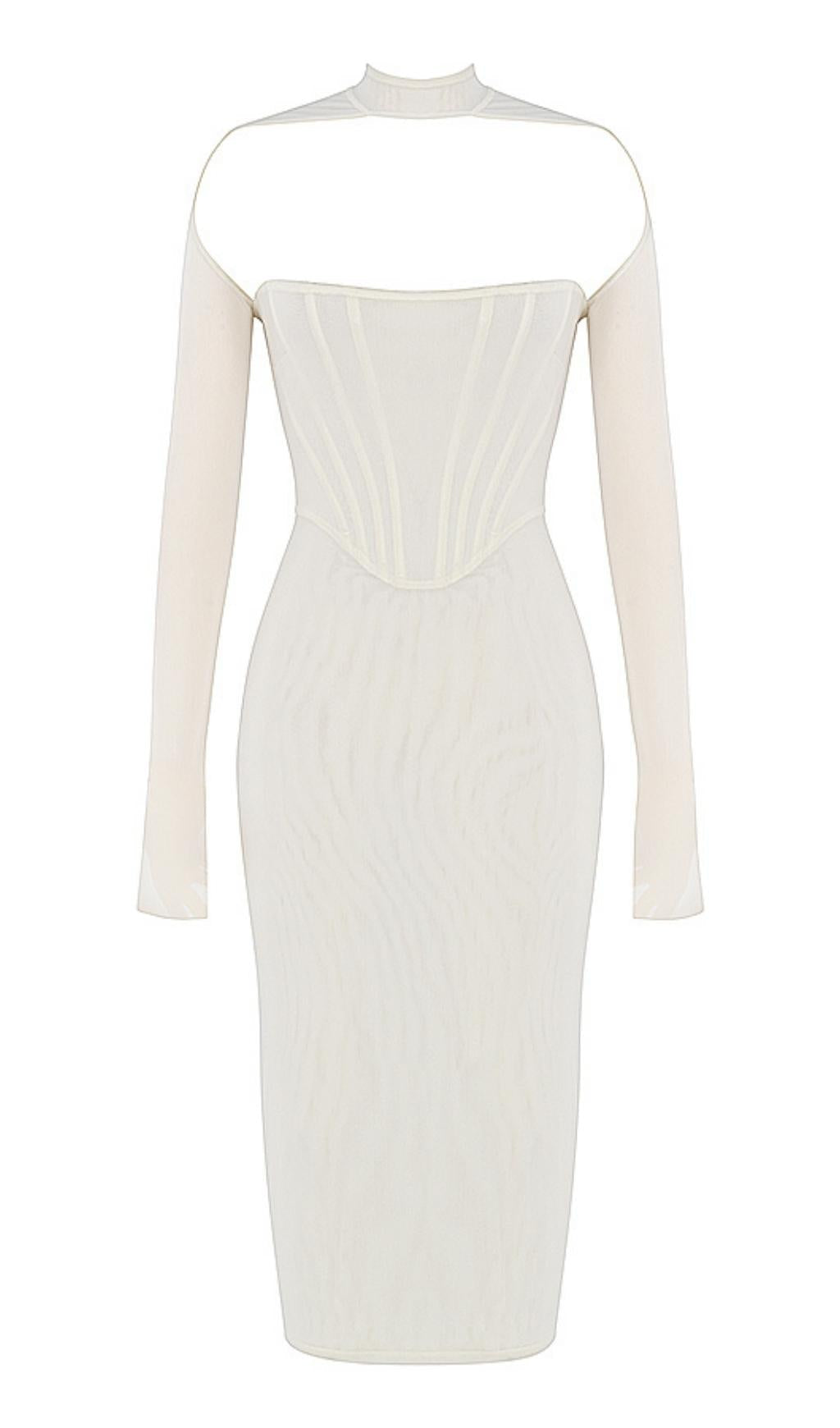 MESH CORSET MIDI DRESS IN WHITE Dresses styleofcb