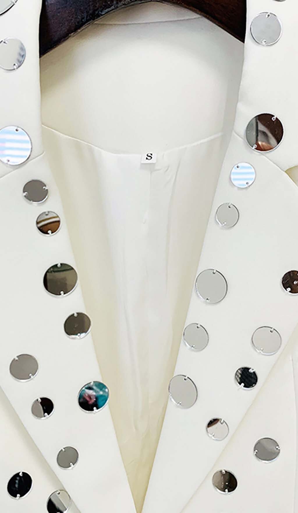 MIRROR SEQUIN DETAIL JACKET IN WHITE DRESS STYLE OF CB