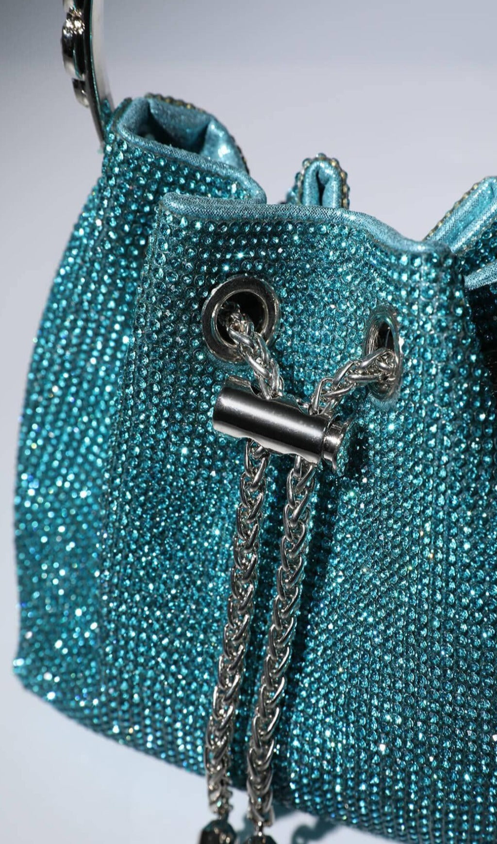 CRYSTAL EMBELLISHED BUCKET BAG IN BLUE Bags styleofcb