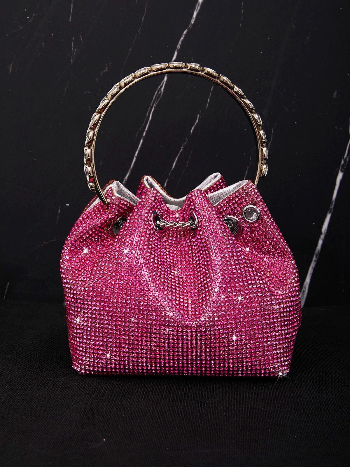 CRYSTAL EMBELLISHED BUCKET BAG IN HOT PINK Bags styleofcb