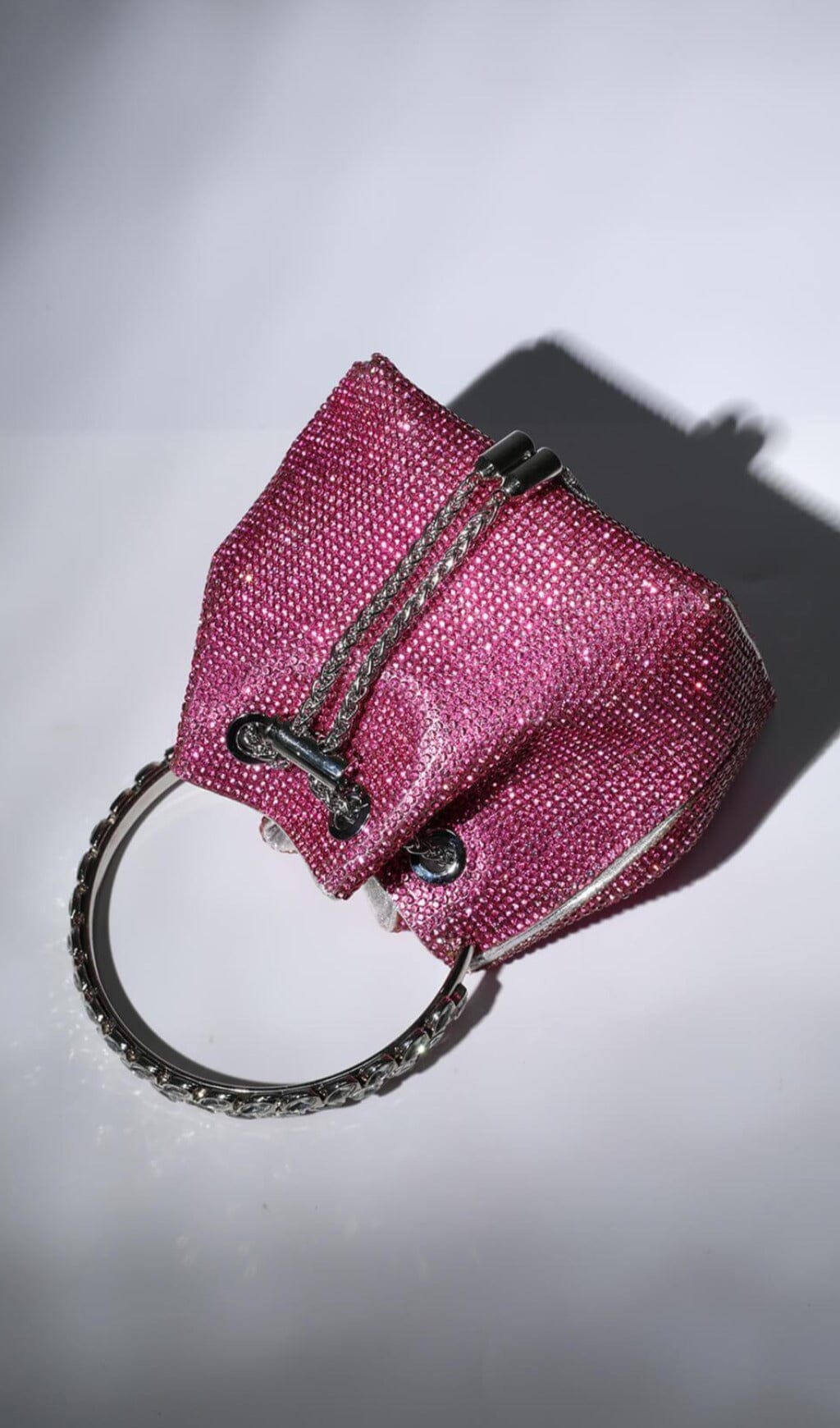 CRYSTAL EMBELLISHED BUCKET BAG IN HOT PINK Bags styleofcb