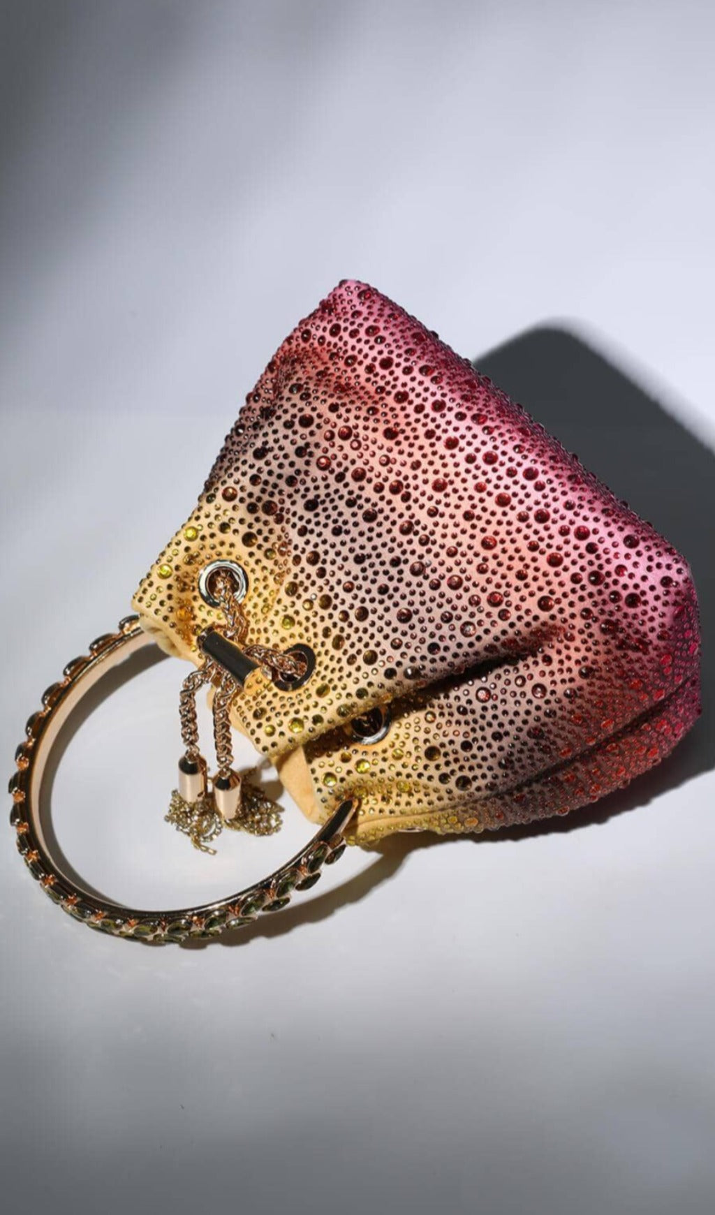 CRYSTAL EMBELLISHED BUCKET BAG IN OMBRE Bags styleofcb