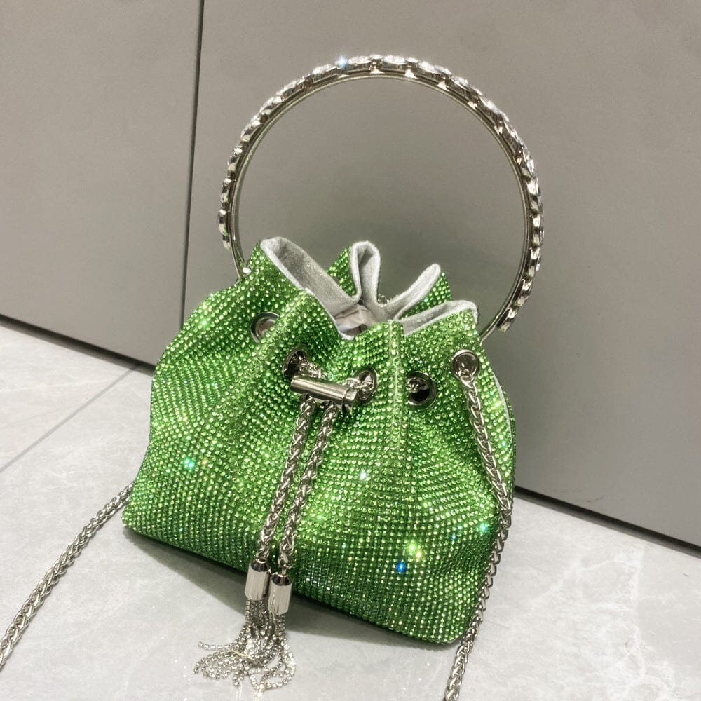 CRYSTAL EMBELLISHED BUCKET BAG IN GREEN Bags styleofcb