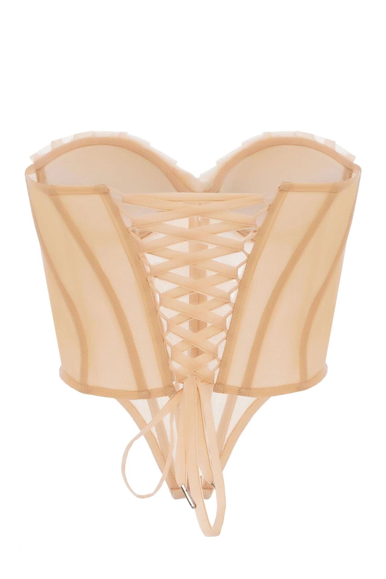 SHELL MESH LACE UP CORSET TOP IN BEIGE Tops styleofcb