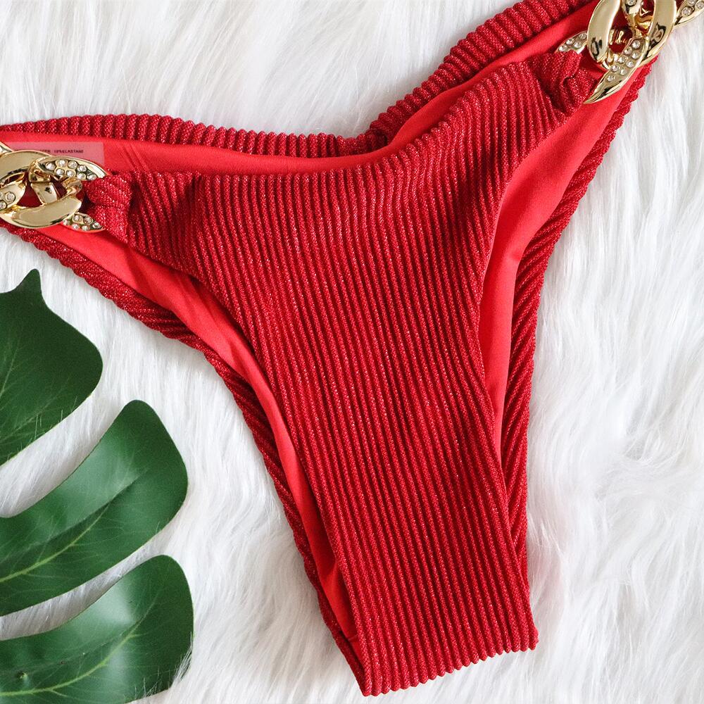 GOLD CHAIN BIKINI TWO PIECE SET IN RED-Swimwear-Oh CICI SHOP