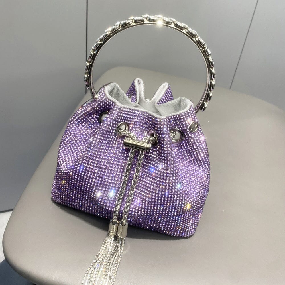 CRYSTAL EMBELLISHED BUCKET BAG IN PURPLE Bags styleofcb