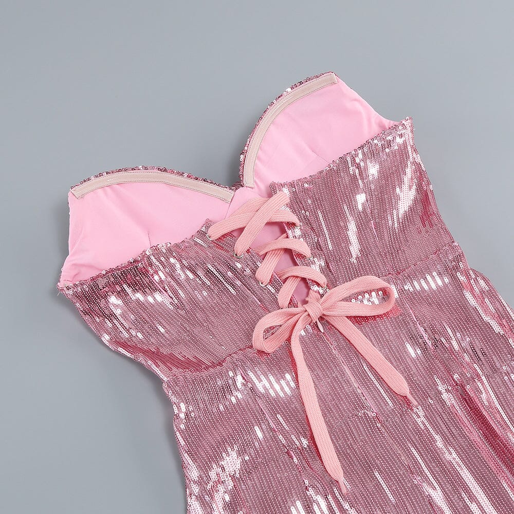 STRAPLESS SEQUIN SPLIT MAXI DRESS Dresses Oh CICI
