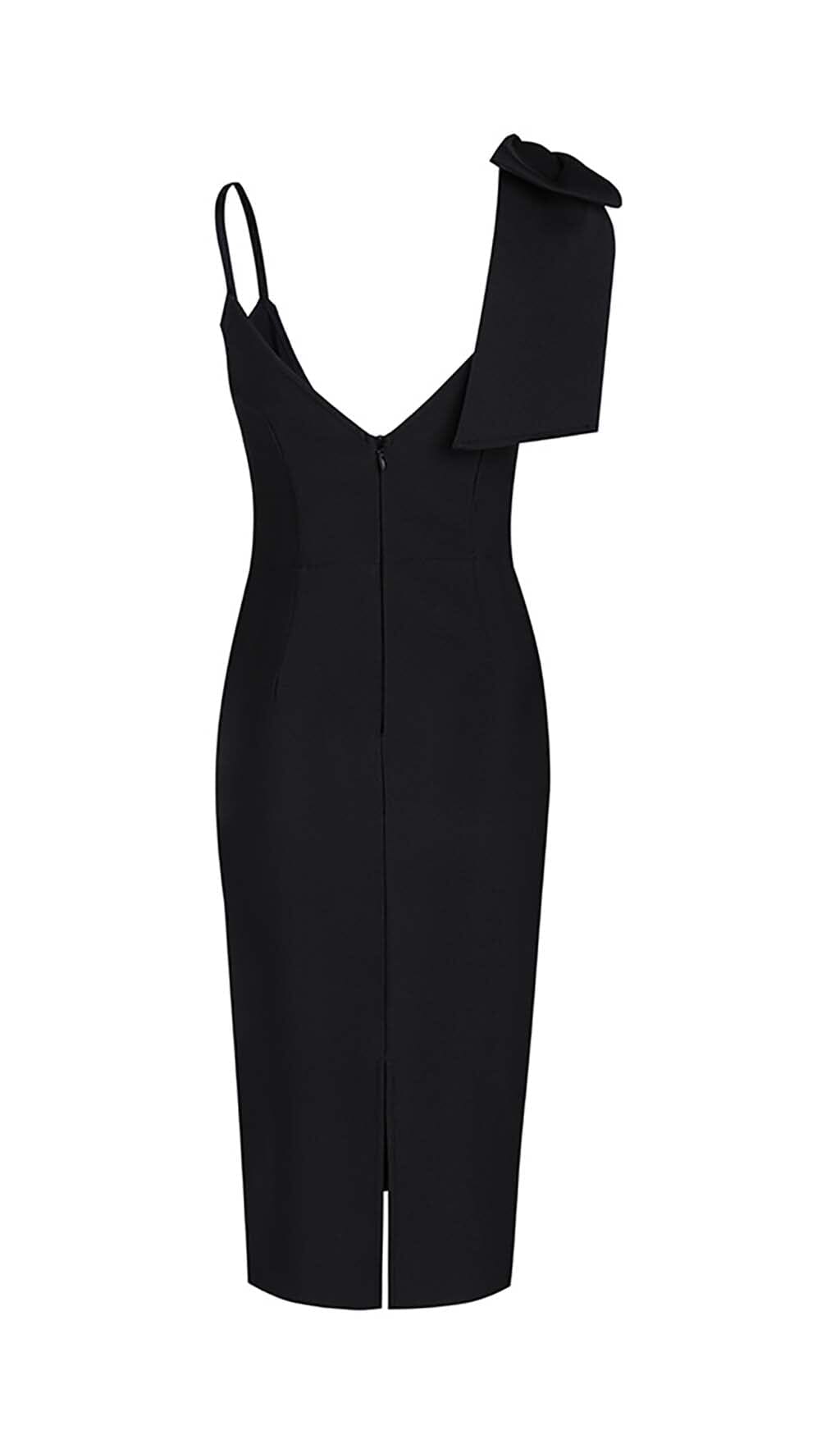 PLUNGING NECKLINE BOW MIDI DRESS IN BLACK DRESS sis label