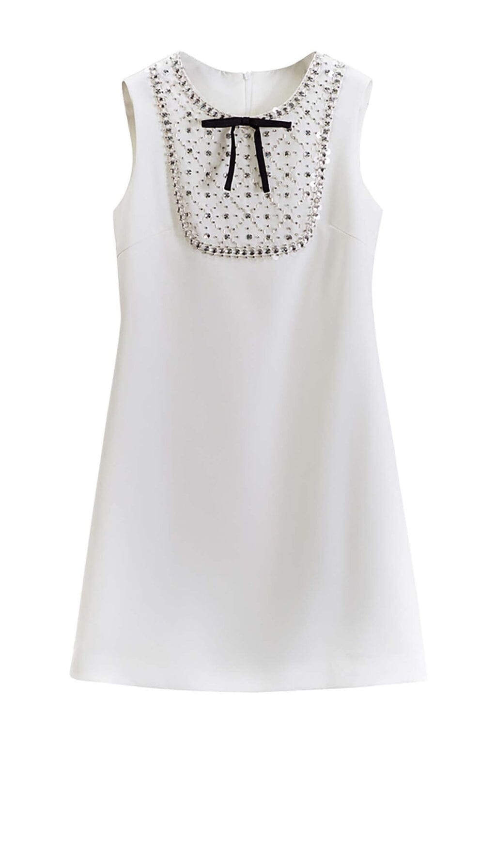 RHINESTONE BOW TIE MINI DRESS IN WHITE styleofcb