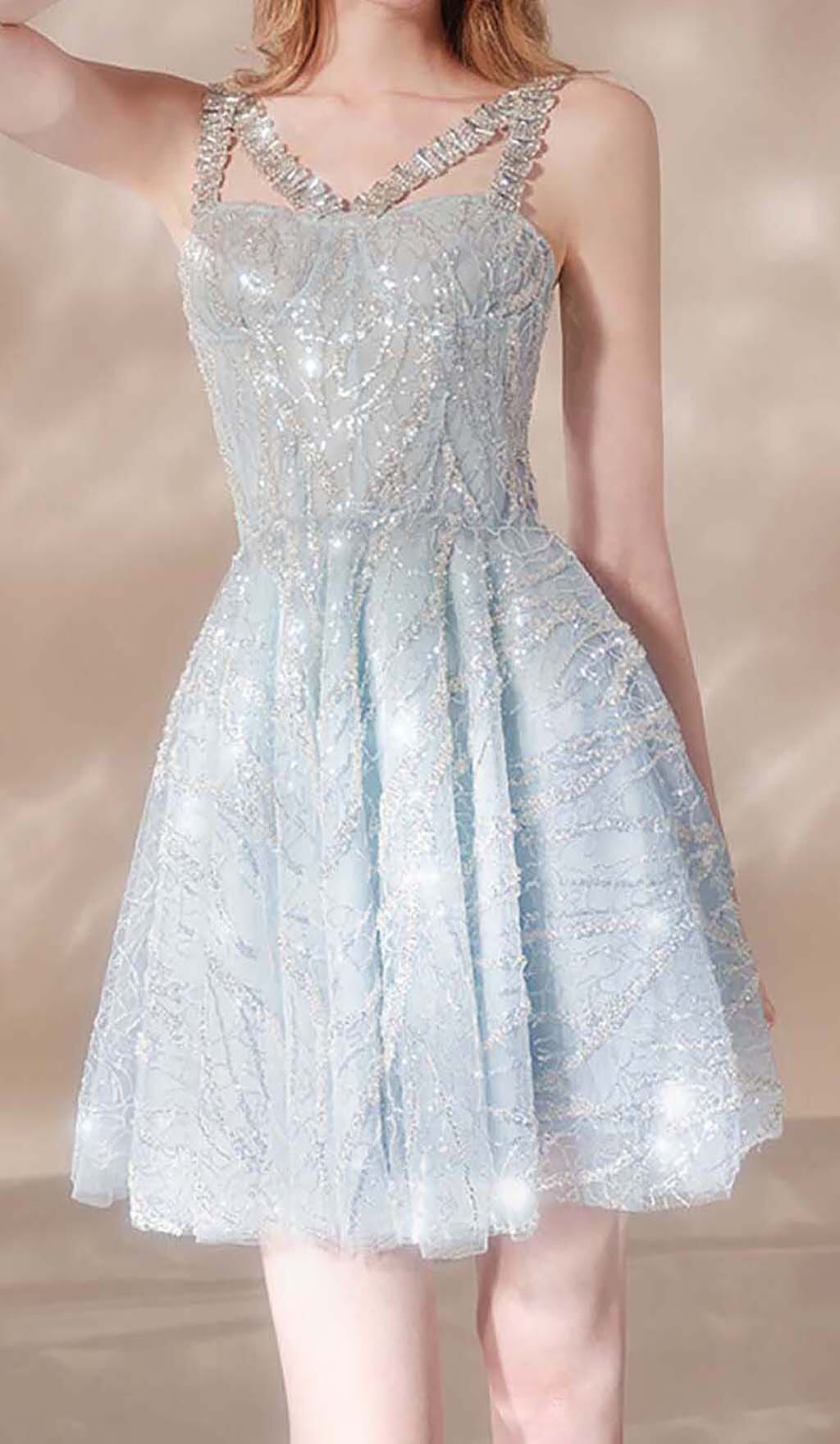 RHINESTONE STRAP HEM DRESS IN BLUE styleofcb