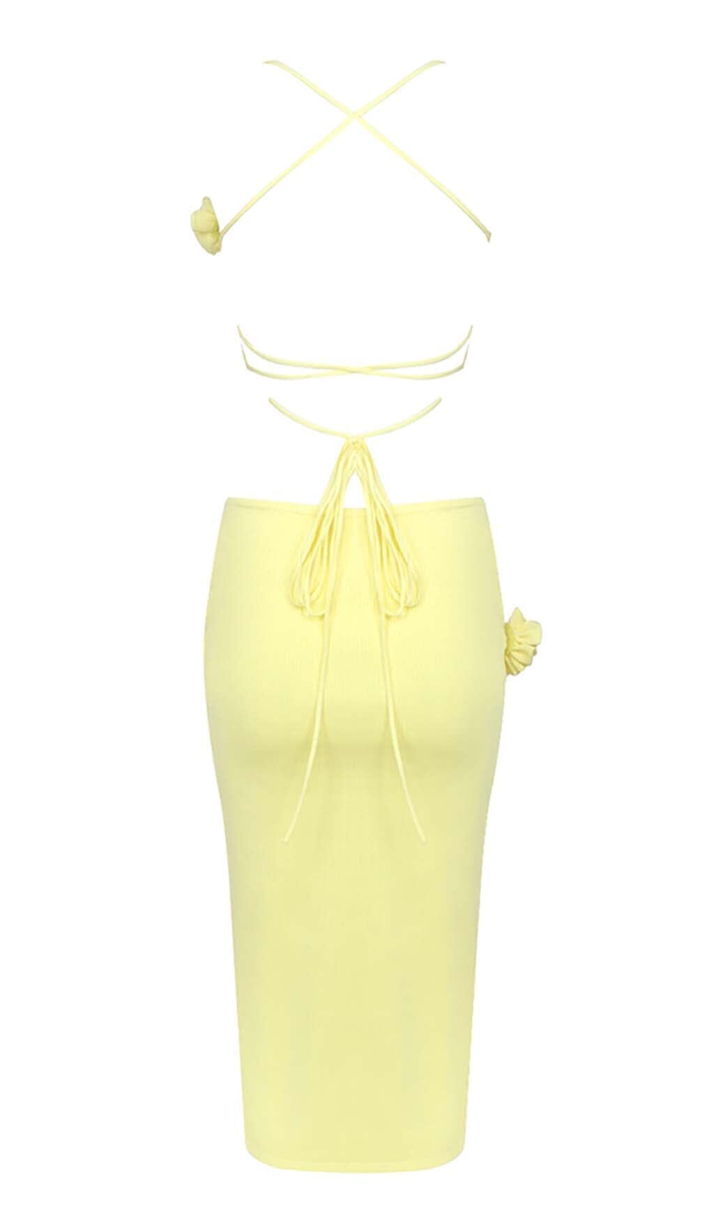 RIBBED CUT OUT MIDI DRESS IN YELLOW DRESS styleofcb