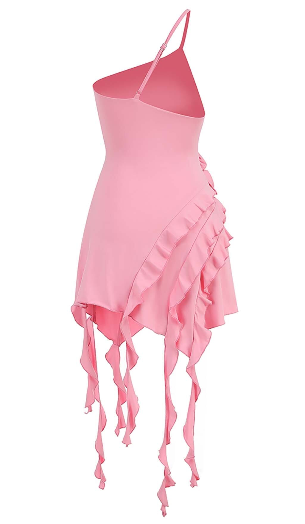 ROSE-DETAIL RUFFLED MINI DRESS IN PINK DRESS styleofcb