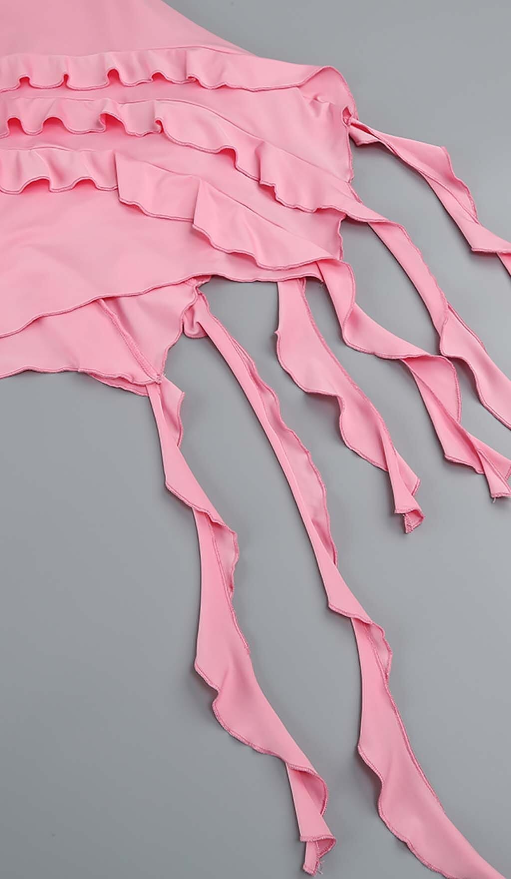 ROSE-DETAIL RUFFLED MINI DRESS IN PINK DRESS styleofcb