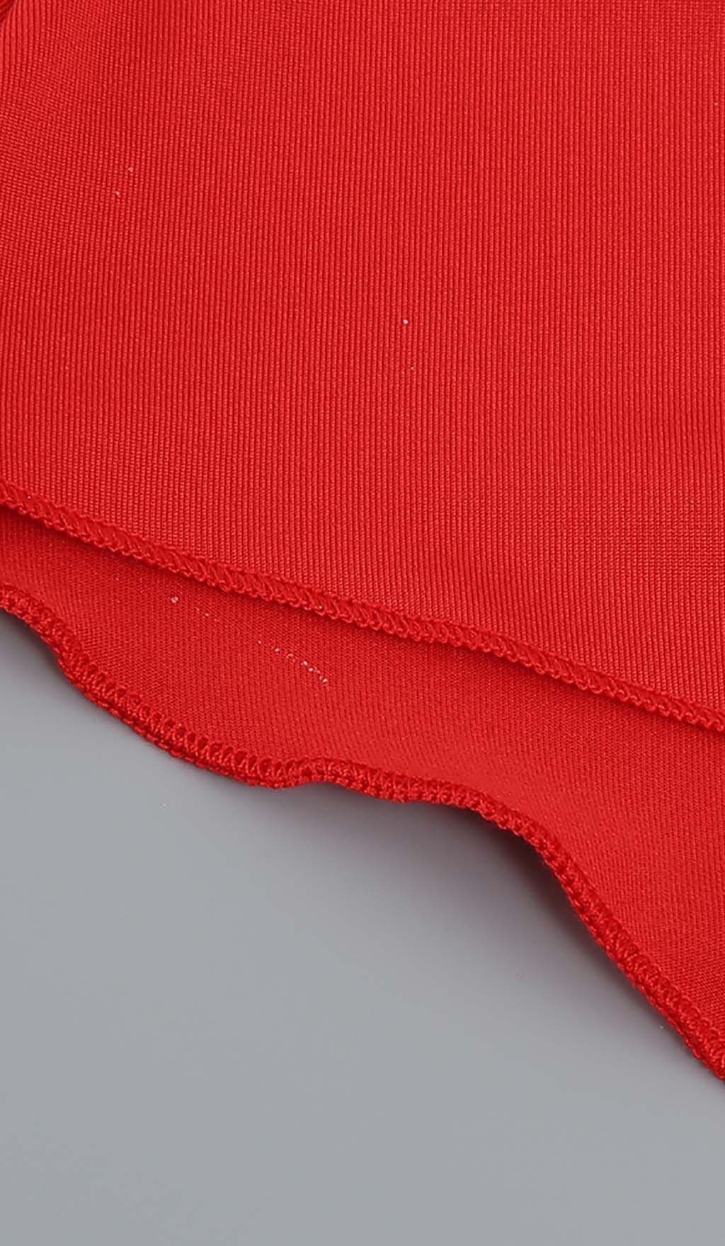 ROSE-DETAIL RUFFLED MINI DRESS IN RED DRESS styleofcb
