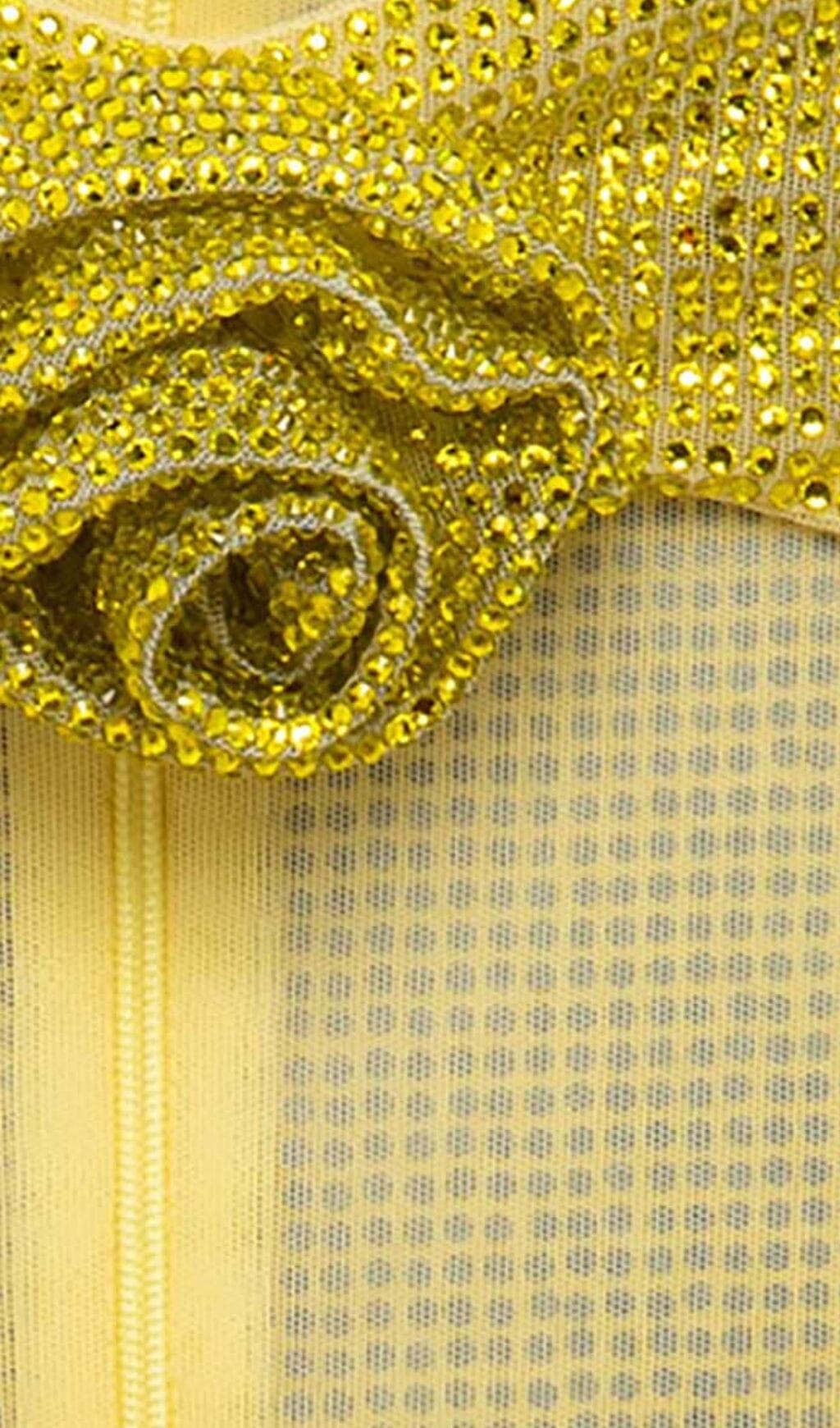 ROSETTE CUT OUT EMBELLISHED MINI DRESS IN YELLOW DRESS STYLE OF CB